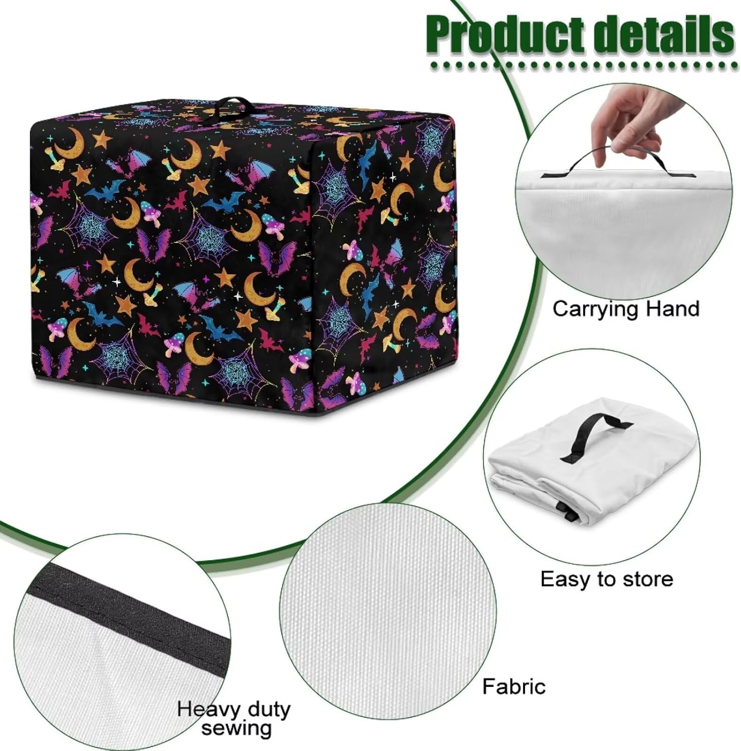 Halloween Bat Moon Blender Dust Cover for Kitchen – Stylish Juicer Cover with Floral Prints, Fits Most Blenders & Stand Mixers, Easy to Clean & Foldable, Home Decor