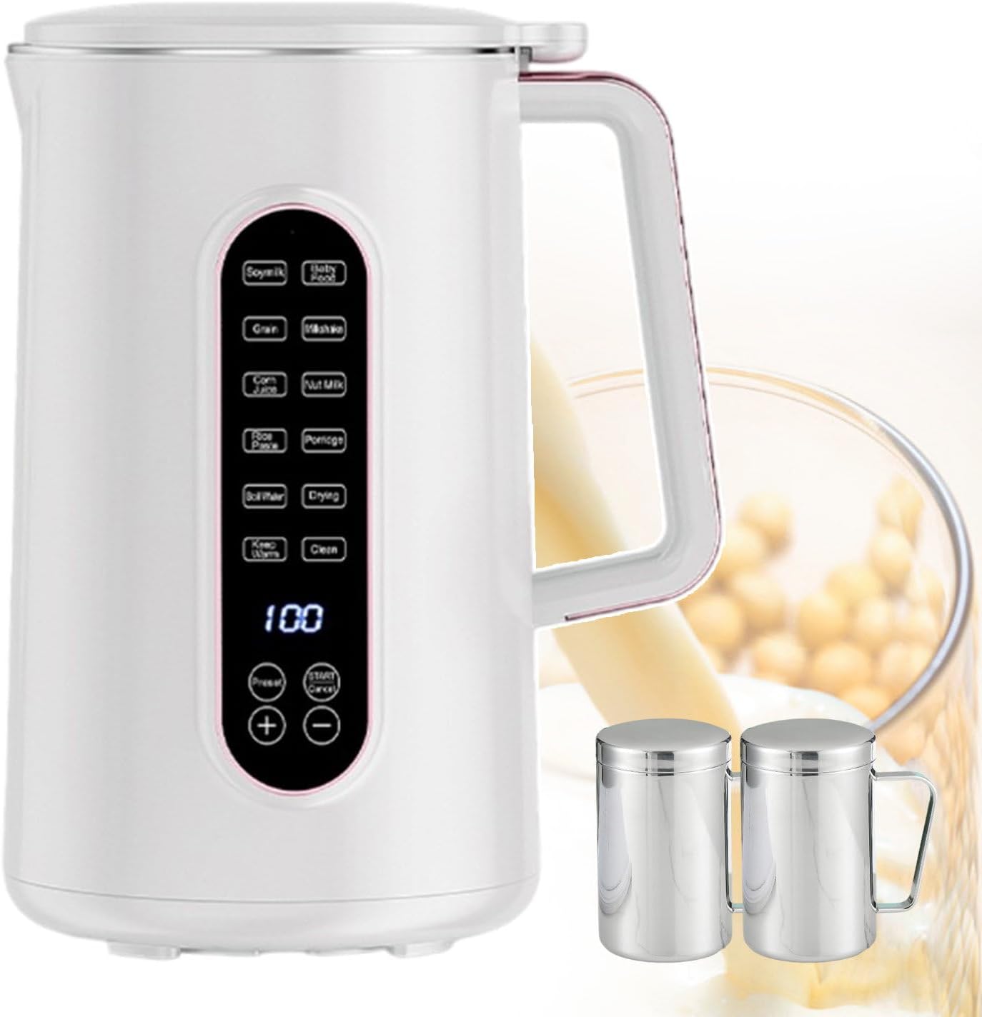 Soy Milk Maker 12h Reservation Plant Milkmaker, Electric Kettle With Six Preset Functions And Led Display, Tea Milk Machine Blender, One Button Use (With 2 Cups)