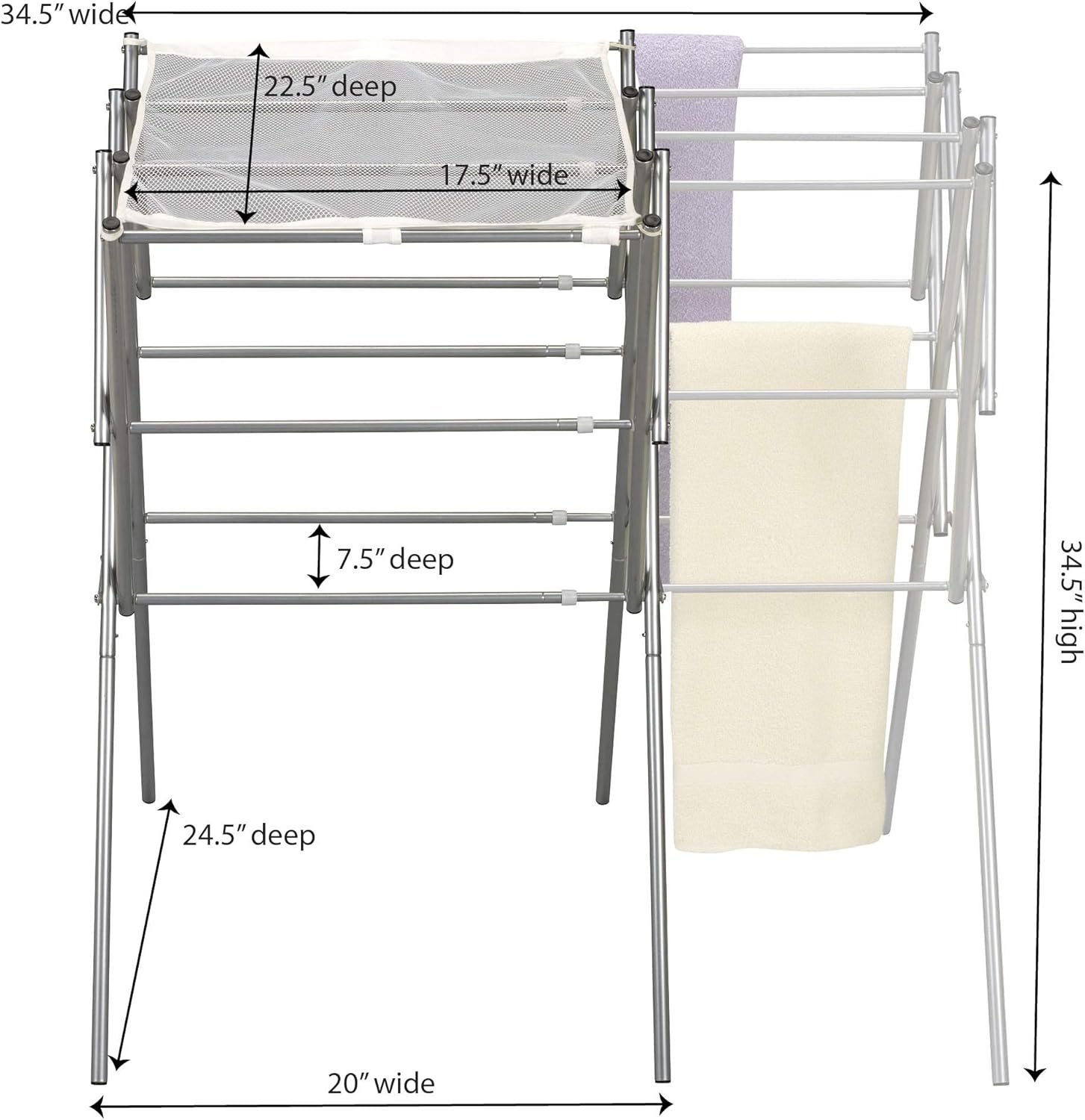 Household Essentials Clothes Drying Rack, Foldable, Expandable and Collapsible Laundry Drying Rack, Silver