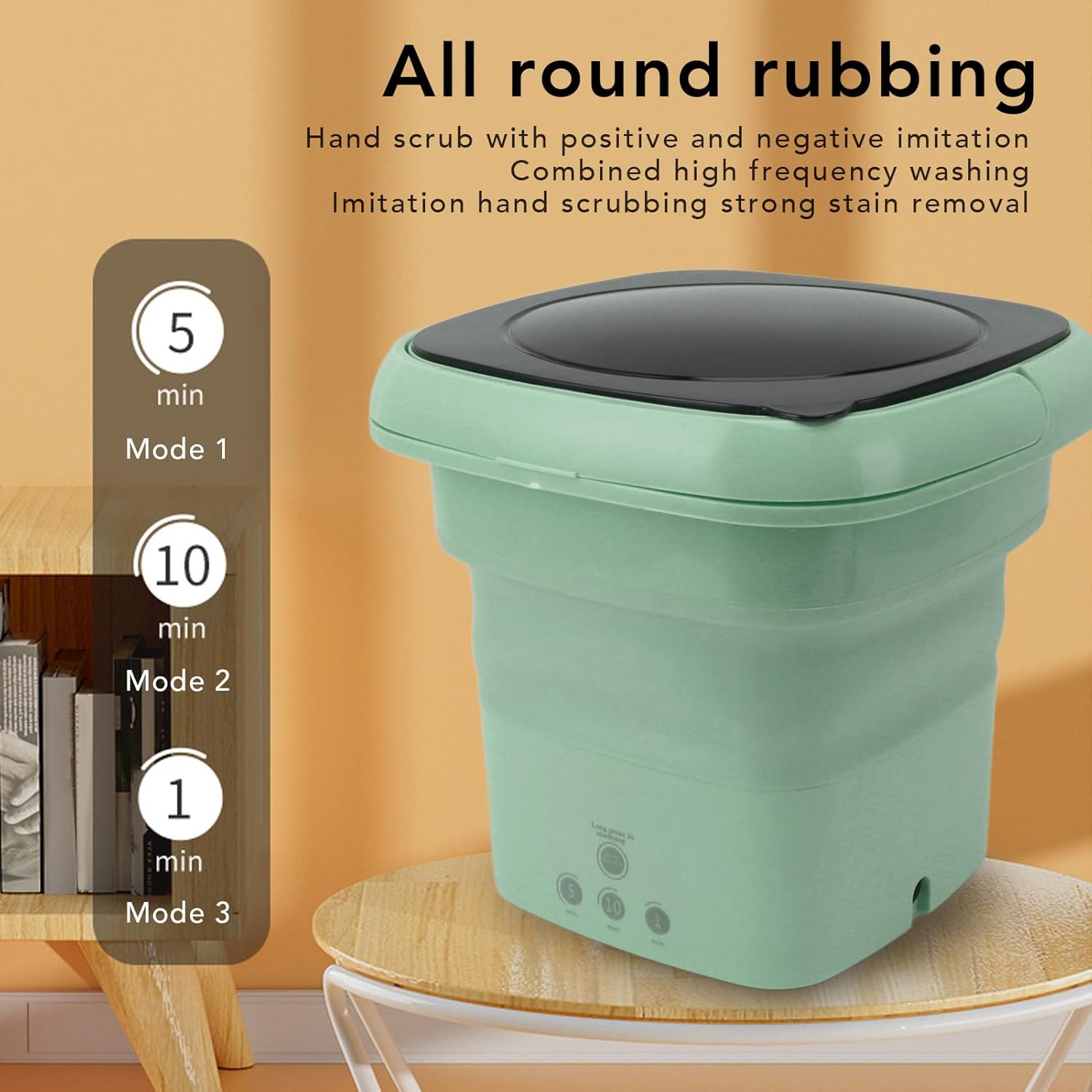 Portable Washing Machine, Mini Foldable Laundry Bucket for Underwear Panty Socks Baby Clothes, Small Washer Built in Dehydrator Suitable for Apartment Camping RV Travel Dormitory (Green US Plug)