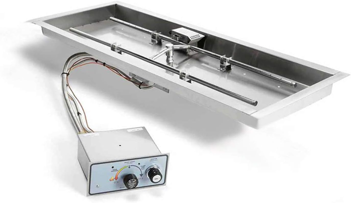 HPC Fire Push Button Flame Sensing Gas Fire Pit Kit, 24x12-Inch Pan 18x6-Inch Burner, Propane for Bulk Tank (TOR-FPPK24X12-H-FLEX-LP)
