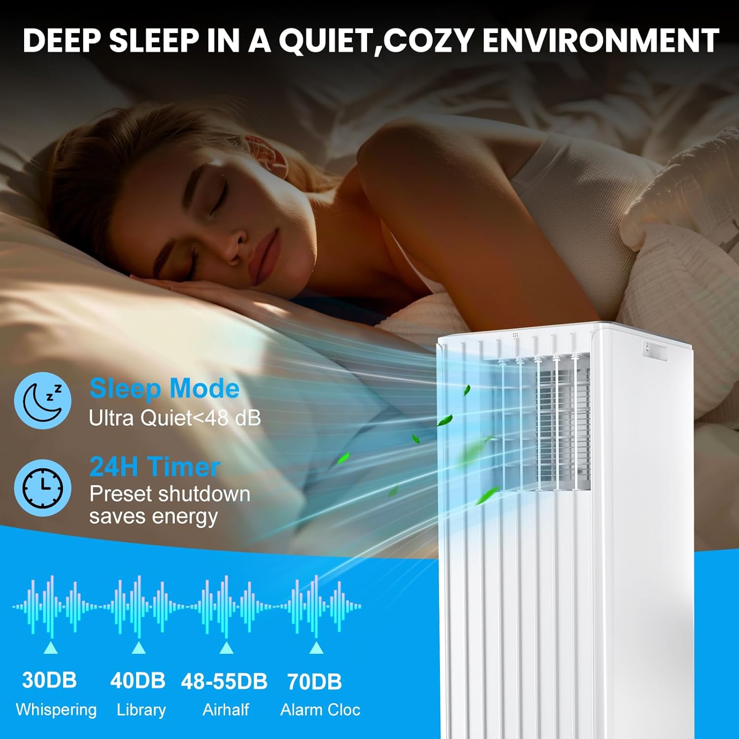 8000Btu Portable Air Conditioner, 3 in 1 portable ac unit with fan, dehumidification, cooling 350sq.ft, room air conditioners with smart control, remote control, ultrafiltration dust removal