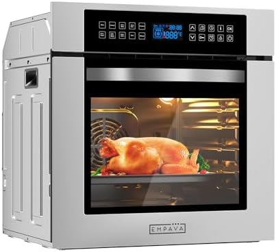 Empava 24 inch Electric Single Wall Oven with 10 Cooking Funcitons, Stainless Steel Built-in Wall Convection Oven with Screen Touch Control, 360° Rotisserie, Silver