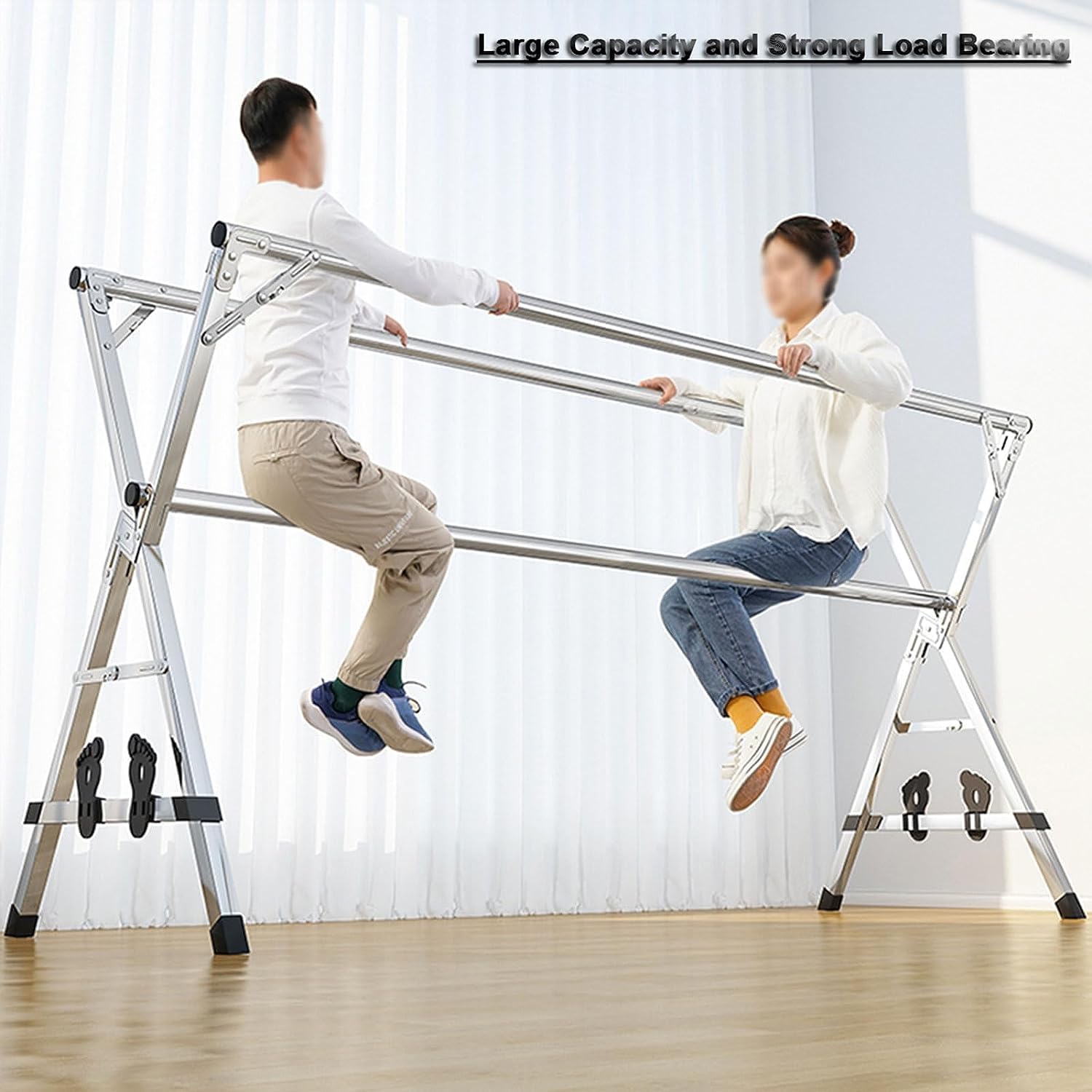 Laundry Rack Clothes Airer Folding Adjustable Laundry Rack Stainless Steel Garment Rack with 4 Universal Wheel Clothing Drying Rack Clothes Dryer Rack