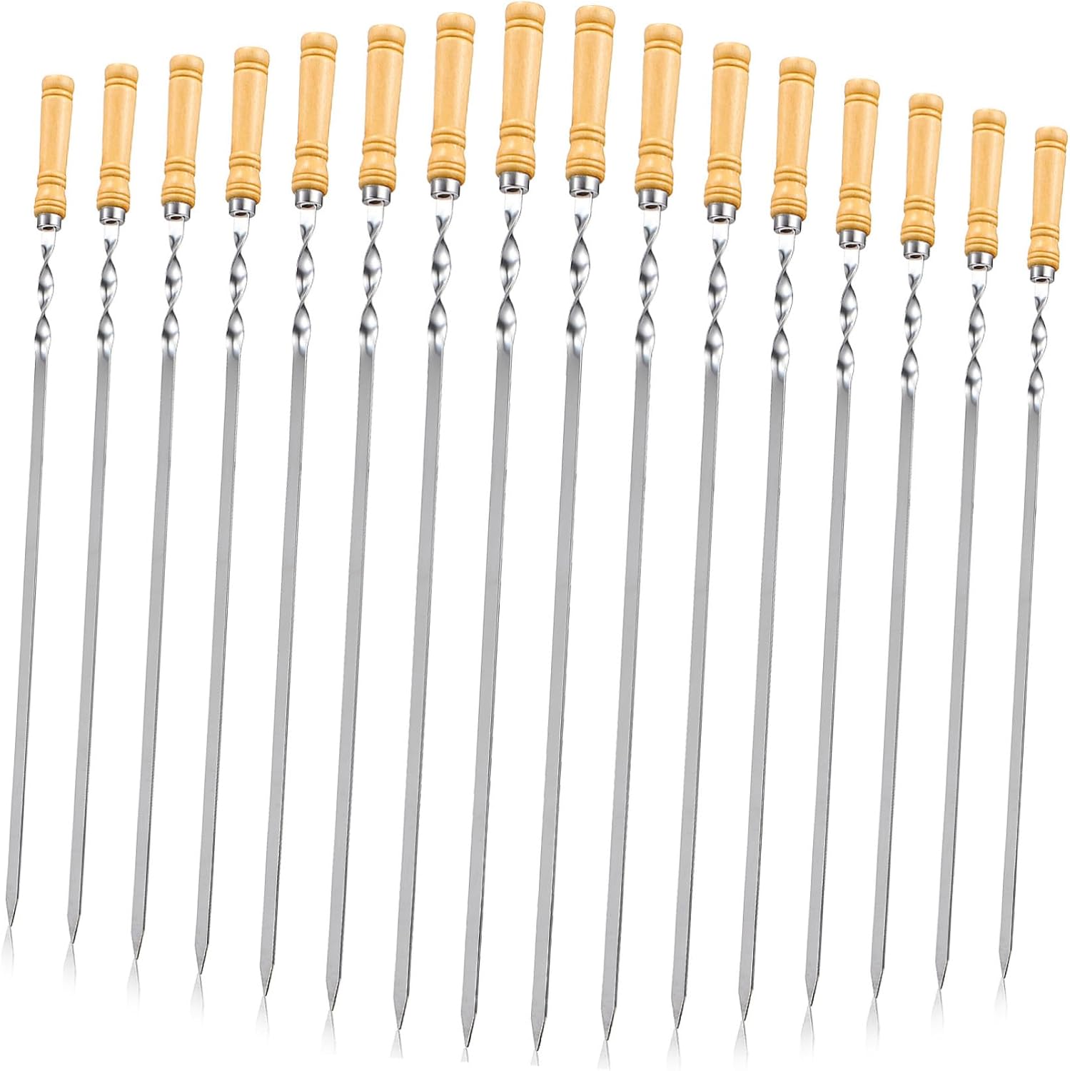 18pc Stainless Steel Bbq Skewers Flat Metal Skewers with Wooden Handle for Shrimp Meat Vegetable Grilling