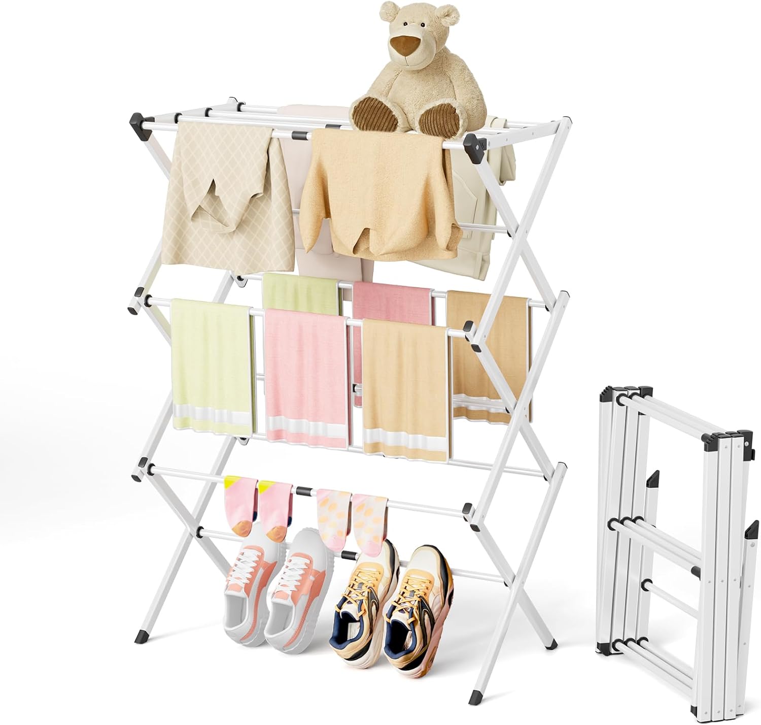 BAKON Foldable Clothes Drying Rack,Space-Saving Expandable & Portable Drying Rack for Clothes,Sturdy Metal Clothes Dryer Rack for Indoor & Outdoor,Laundry Room,Dorm Room,Apartments
