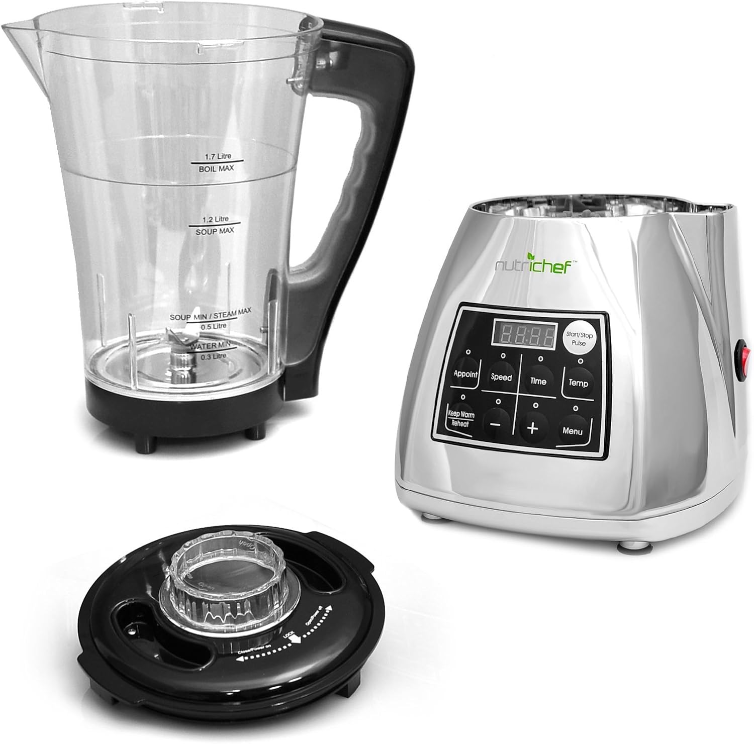 NutriChef PKSM240SS Electronic Soup Cooker and Blender, One Size, Silver