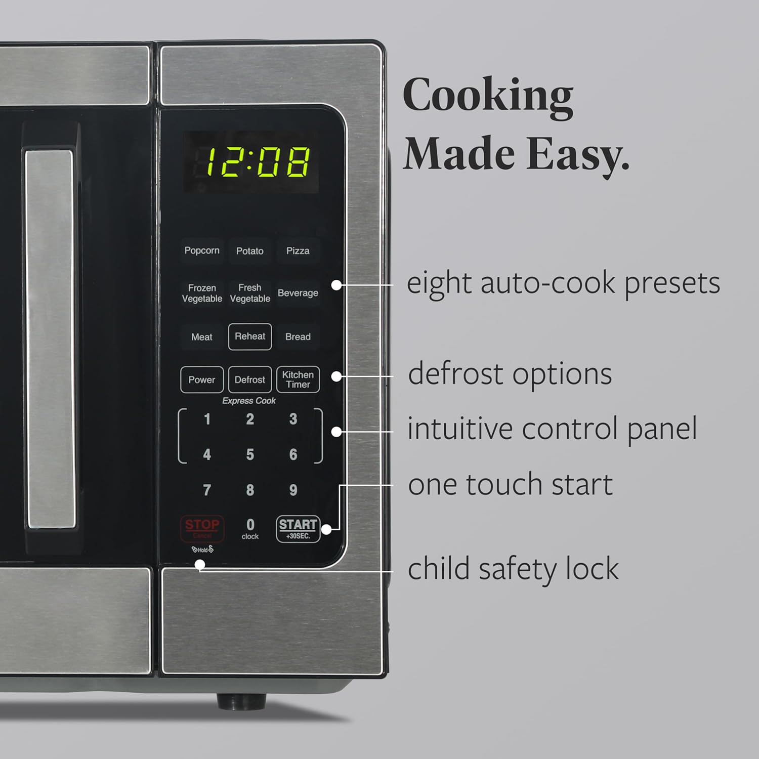 Farberware 0.9 Cu. Ft. Countertop Microwave Oven – 900 Watts Power, Auto Cook Settings, Defrost, Easy Clean and Child Safety Lock - Stainless Steel