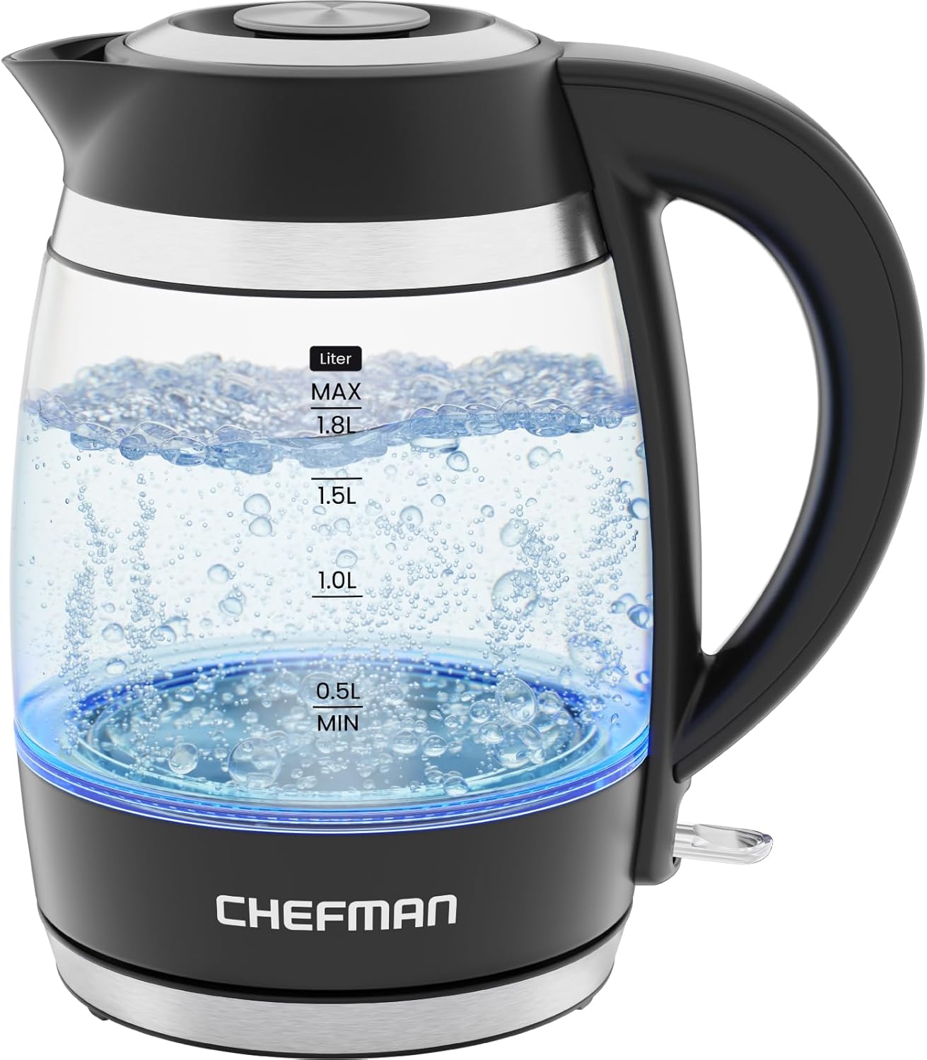 Chefman 0.9 Cu. Ft. 900W Microwave with 6 Presets, 1.8L 1500W Electric Kettle with Rapid Boil Technology and Blue LED Lights