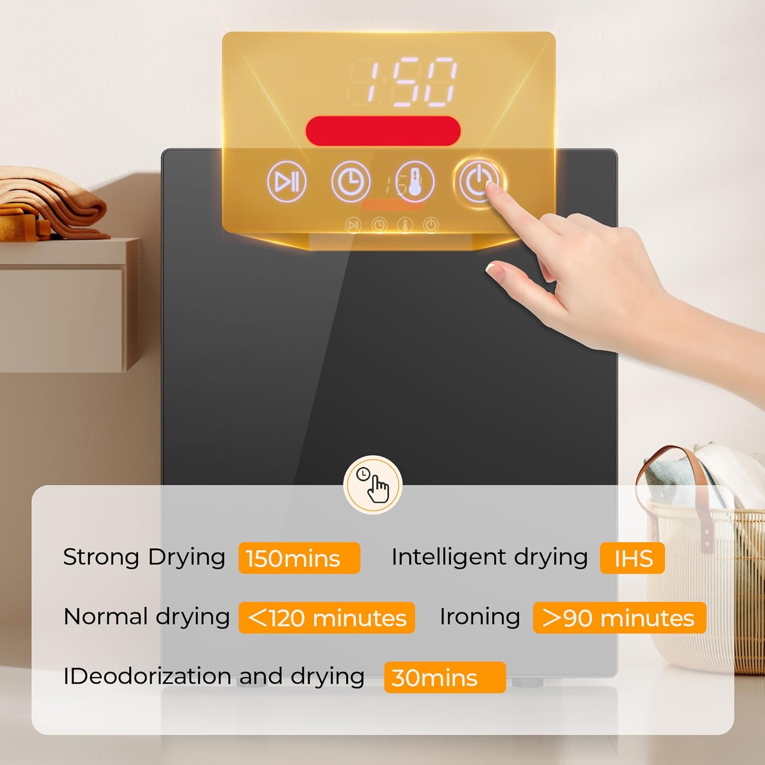 EUHOMY 1.5 Cu.ft. Portable Clothes Dryer, 850W Compact Dryer with Exhaust Hose, Mirror Finish, LCD Touch Panel, 4 Drying Modes, 5.5lbs Capacity, Portable Dryer for Apartments, Dorms, Rvs, Black