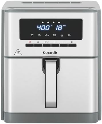 Air Fryer 10 Quart, Large Air Fryer for Families, 6 Cooking Functions AirFryer, 400°F Temp Controls in 5° Increments, Ceramic Coated Nonstick Basket and Crisper Plate, Dishwasher-Safe, 1700W, Grey