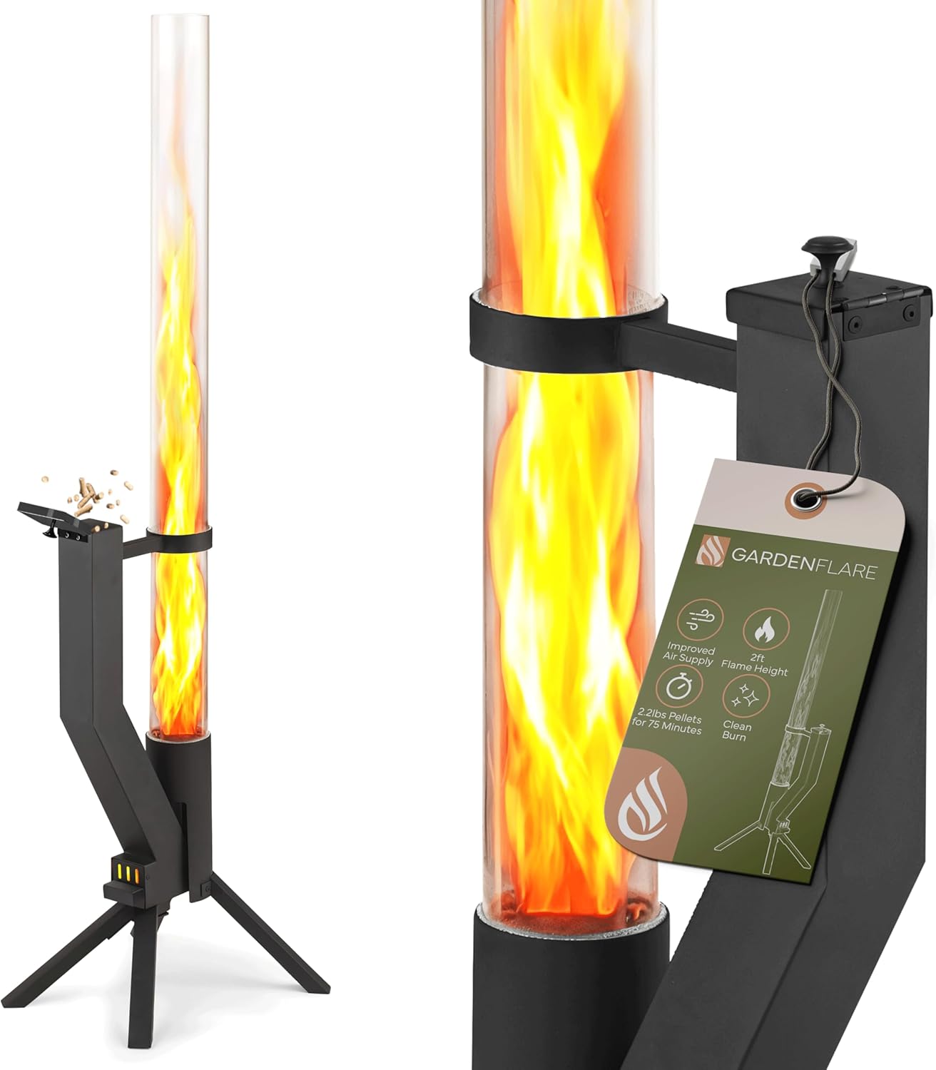 Smokeless Firepit - Outdoor Fire Pit Wood Stove Pellet Fireplace Stainless Steel Chiminea for Ambience Fire on Your Backyard, Patio, Porch & Garden (Matte Black, Classic)