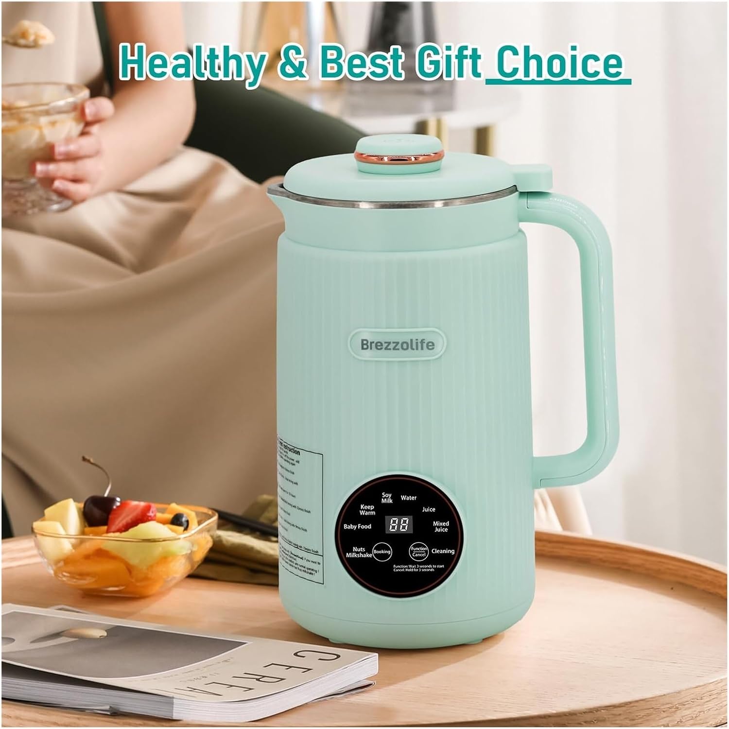 Nut Milk Maker,Large Capacity Stainless Steel Automatic Soy Milk Machine for Homemade,Oat,Plant-Based Milk and Non-Dairy Beverages Almond Cow Milk Machine with Delay Start,Self Cleaning，(Green)