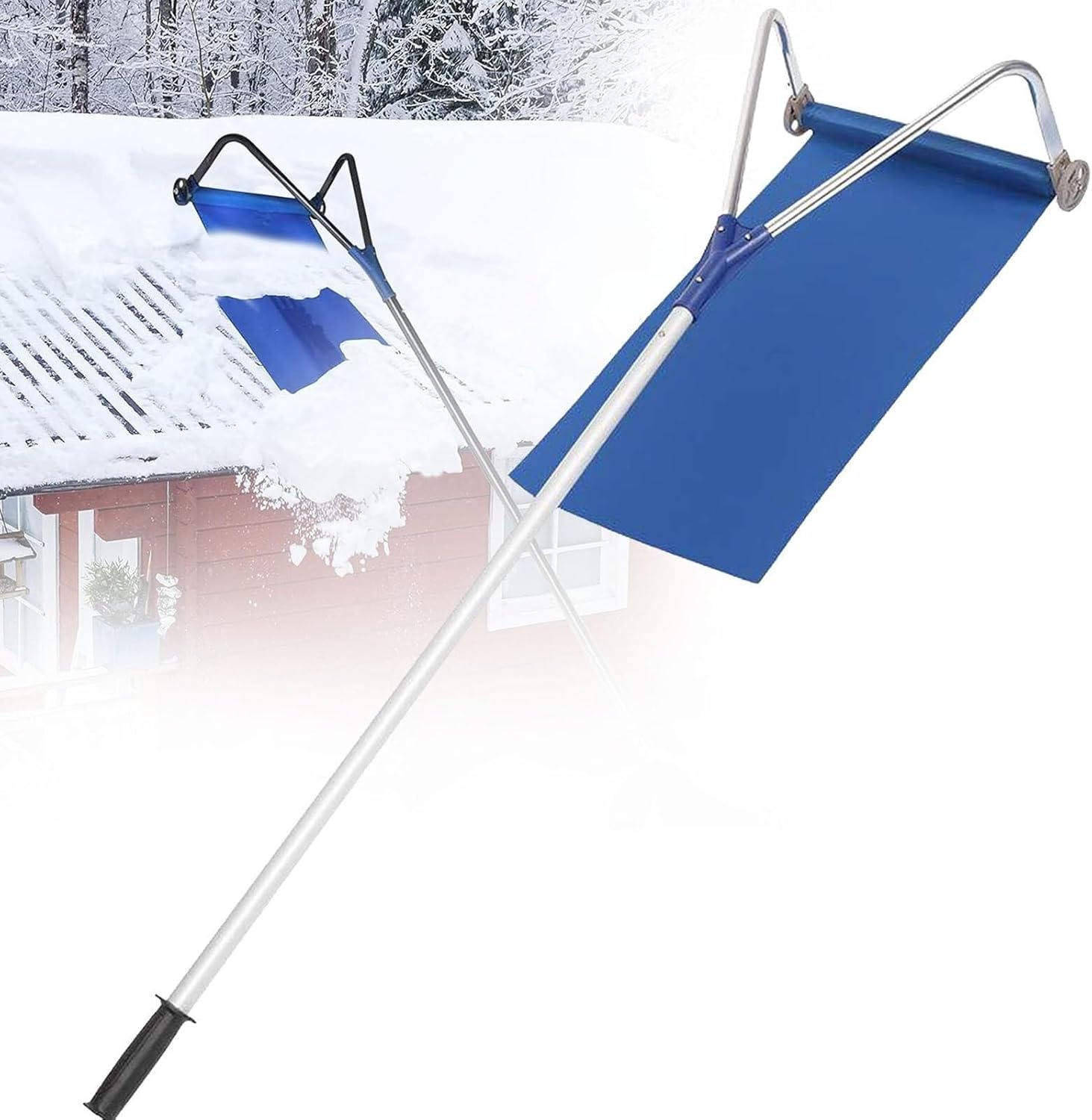 Aluminum Roof Snow Removal Tool, Roof Rake for Snow Removal, Snow Roof Rake for House Roof Snow Removal, for Snow, Leaves, Debris Removal(B)