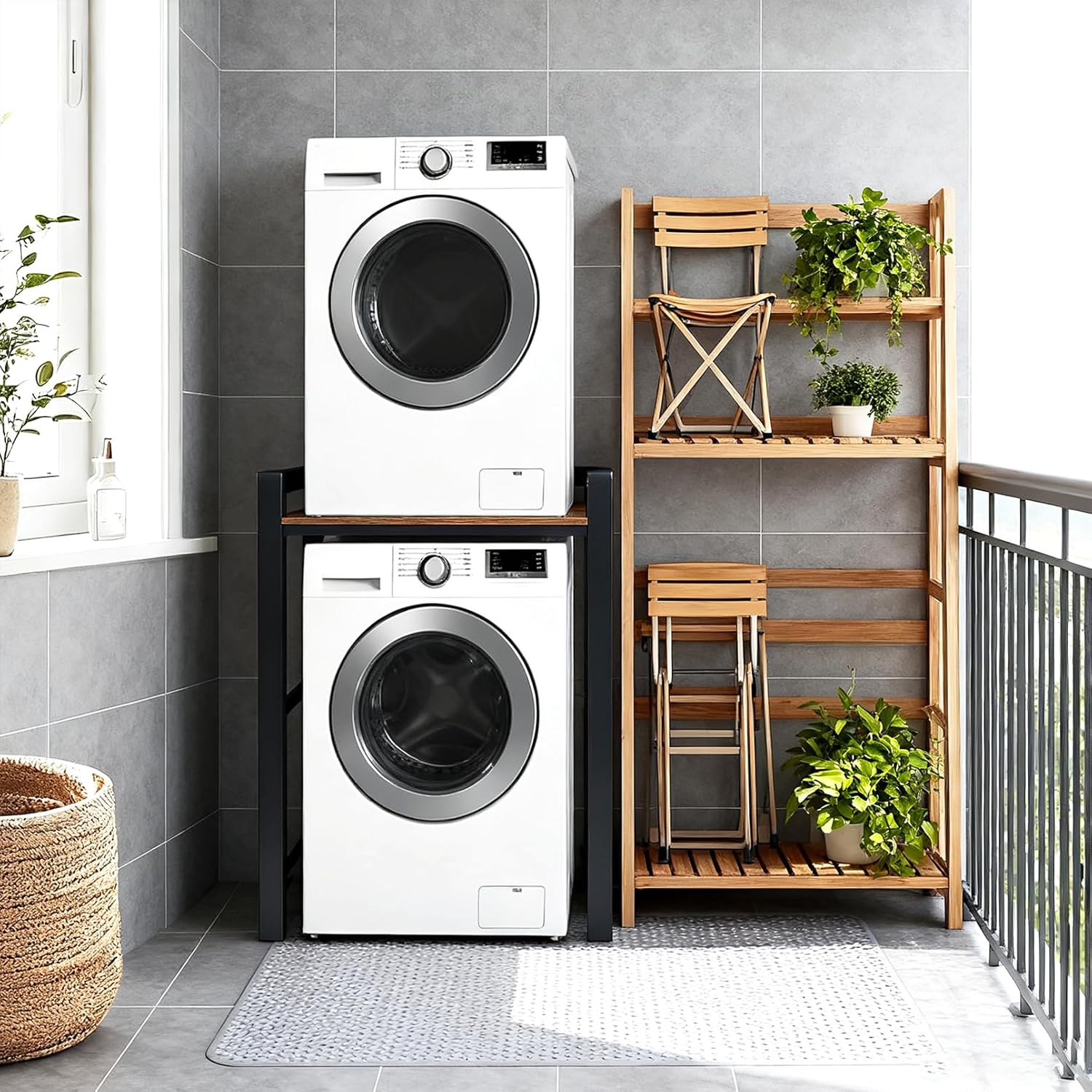 Washer Dryer Stacking Rack, 771lbs Capacity Heavy Duty Washer and Dryer Stacking Stand, 3 Adjustable Height Washing Machine Shelf forLaundry Rooms Bathrooms Balconies (Black)