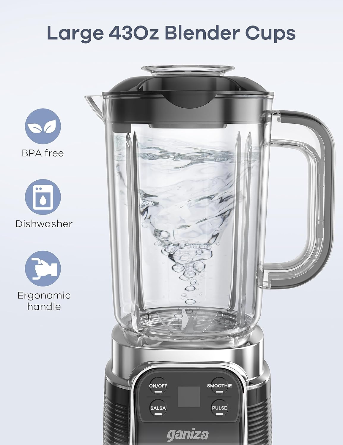 Ganiza Professional Smoothie Blender, Blenders for Smoothies with 1800 Peak Watts & 8 Auto Programs for Frozen Fruits & Ice, 64-oz Large Blender for Shakes and Smoothies, Nutritious Recipe