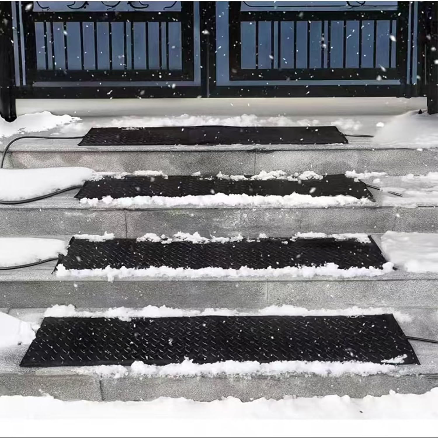 4-Piece Electric Heating Snow Melting pad, Outdoor Anti-Slip Winter Walkway and Staircase Snow Removal Heating pad(10x48in/(25.4x120cm))