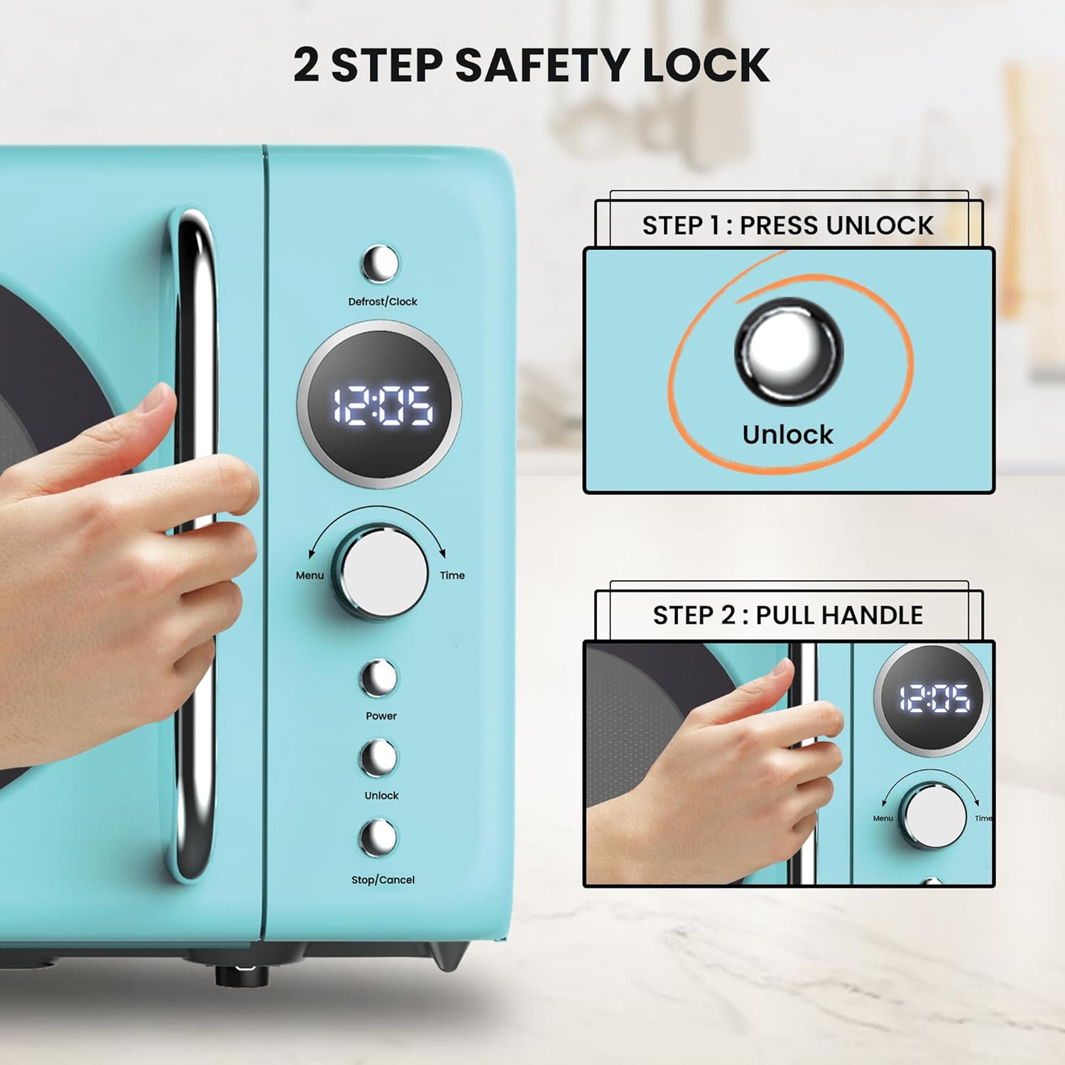 Total Chef Retro Microwave Oven | 20L / 0.7 Cu Ft | Quick Start & Defrost By Weight/Time | 8 Pre-set Cooking Modes For Coffee, Rice, Pasta, Potato, Reheat, Fish, Pizza, Popcorn | 700W | Blue