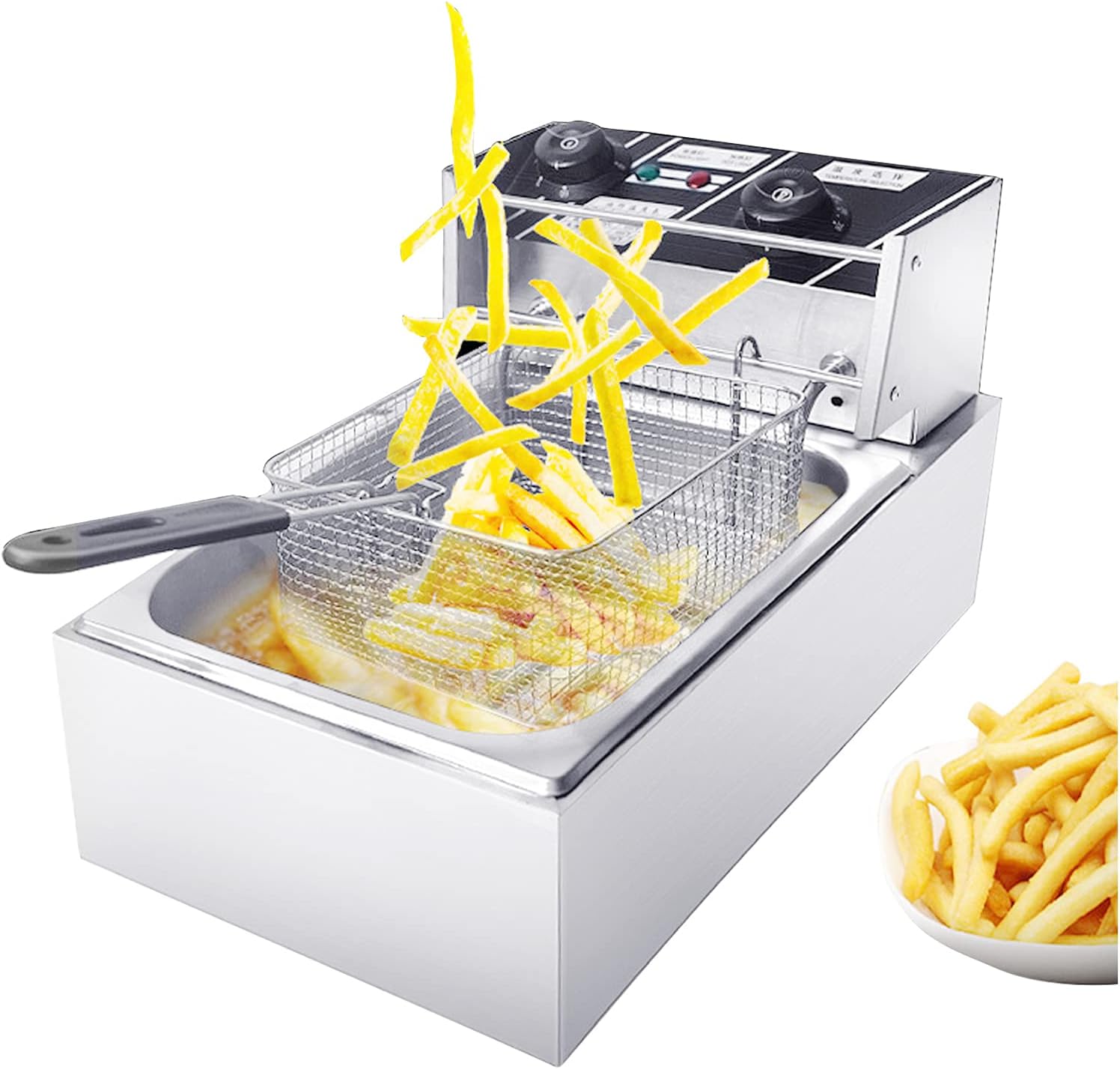 Professional Electric Deep Fryer, Large Capacity Stainless Steel Commercial Frying Machine, with Basket &Lid, Temperature Control Function, for Commercial and H（10L）
