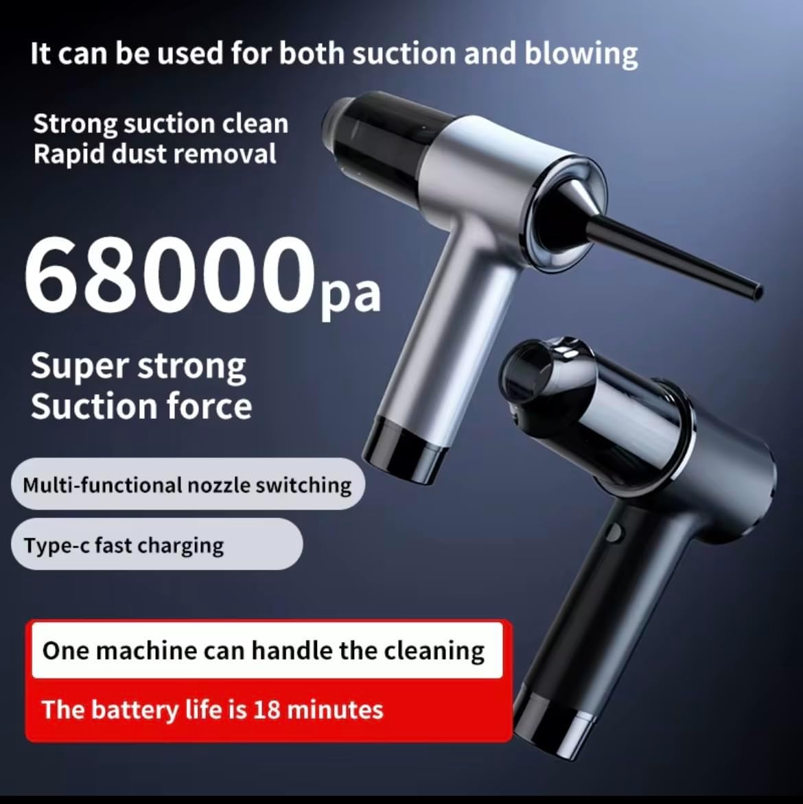 Cordless Mini Vacuum Cleaner, Portable Handheld, Rechargeable, Multiple Attachments, Black