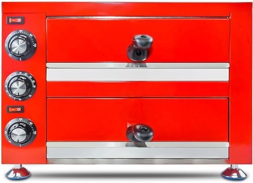 Commercial 12” Electric Pizza Oven,Indoor Pizza Oven, Double Stainless Steel Pizza Maker with Timer for Restaurant, Red, 1100W