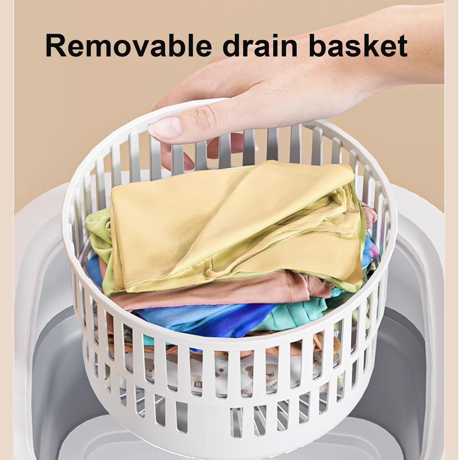 Portable Washing Machine, 10L Foldable Mini Washer with Spin Basket, Small Collapsible Laundry, for Travel, Camping, Apartment, Baby Clothes,Underwear, Socks(Brown)