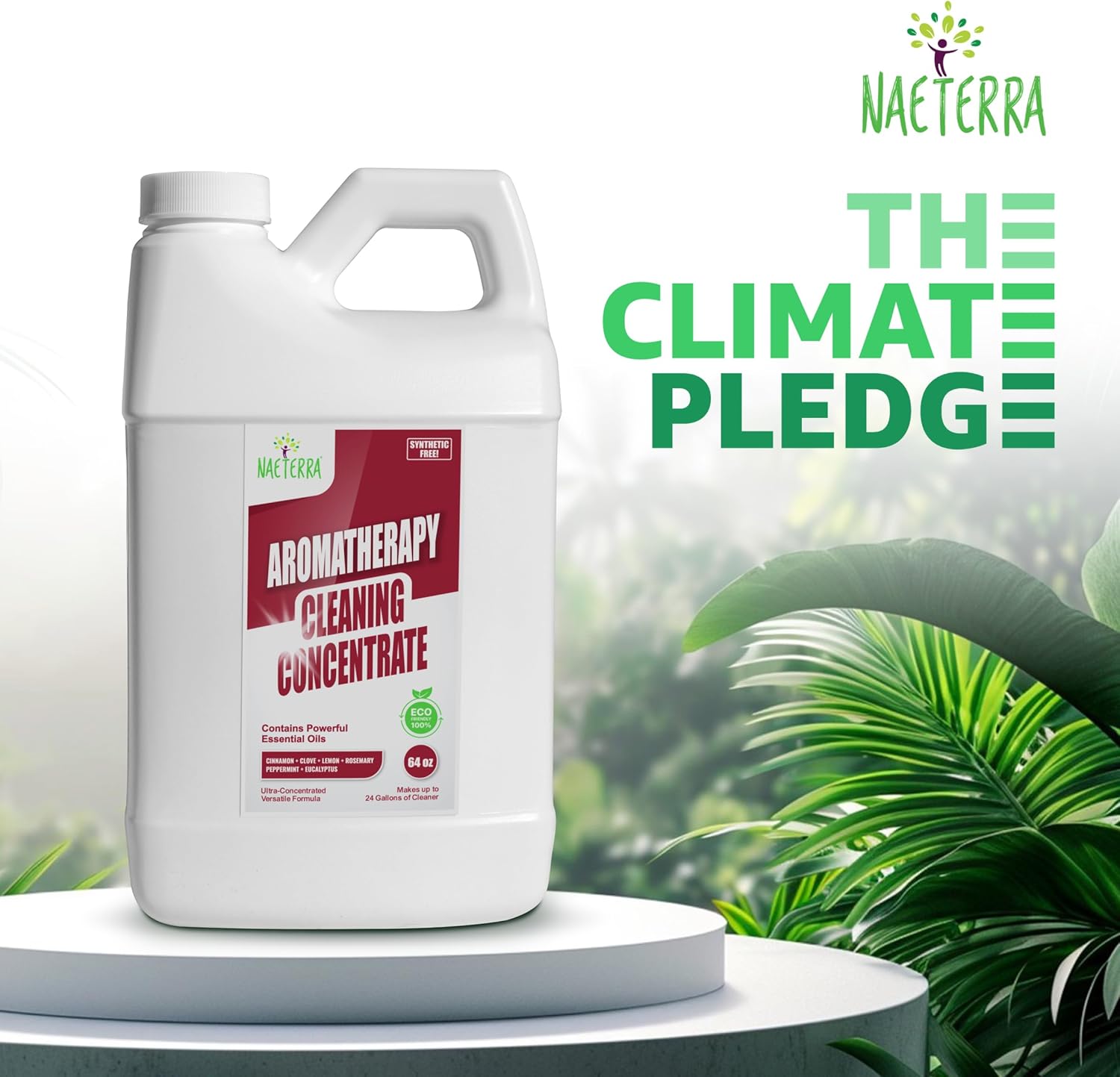 Naeterra Original Aromatherapy Cleaning Concentrate, Plant-Based Household Cleaner 64 oz with Included 10 mL Essential Oil Blend – Clove, Lemon, Cinnamon, Rosemary, Eucalyptus, and Peppermint Oils