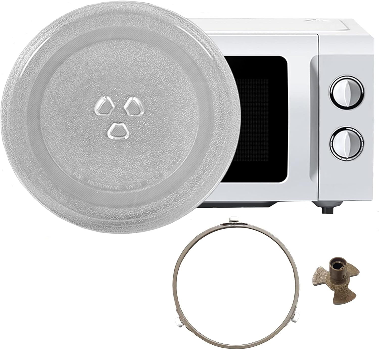 Turntable Microwave Turntable Frosted Pattern Glass Plate 11in with 3 Fixers Microwave Oven Roller Ring Glass Tray Support The Thickness of The Glass is 0.5cm Runs Smoothly