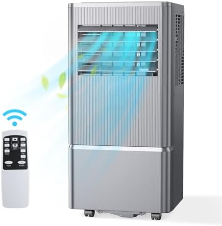 Air Choice Portable Air Conditioner, 10000 BTU Air Conditioner Portable for Room Up to 450 Sq.Ft, 24H Timer, 3-in-1 Quiet AC Unit, Dehumidifier, Fan, Remote, Window Kit Included, Metallic Grey