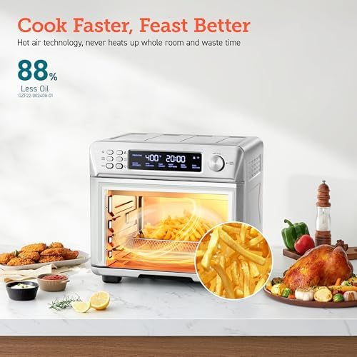 COSORI Smart 12-in-1 Air Fryer Toaster Oven Combo, Airfryer Convection Oven Countertop, Bake, Roast, Reheat, Broiler, Dehydrate, 75 Recipes & 3 Accessories, 26QT, Silver-Stainless Steel