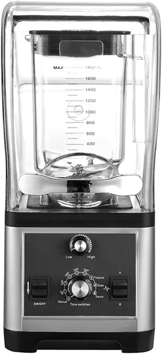 Commercial Blender 60oz Soundproof Quiet Smoothie Blender 1800w High Power with Removable Shield Rotary Control Professional for Shakes, Ice, Juices, Tea with Milk
