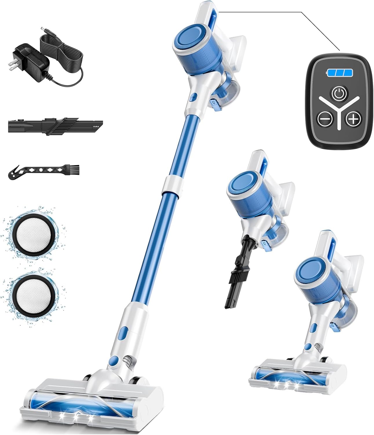 KIKETECH Cordless Vacuum Cleaner, Stick Vacuum with 45Mins Runtime, 8 in 1 Vacuum Cleaners,1.8 L Dust Cup, Rechargeable Vacuum Pet for Hair, Carpet, Hardfloor (Blue)