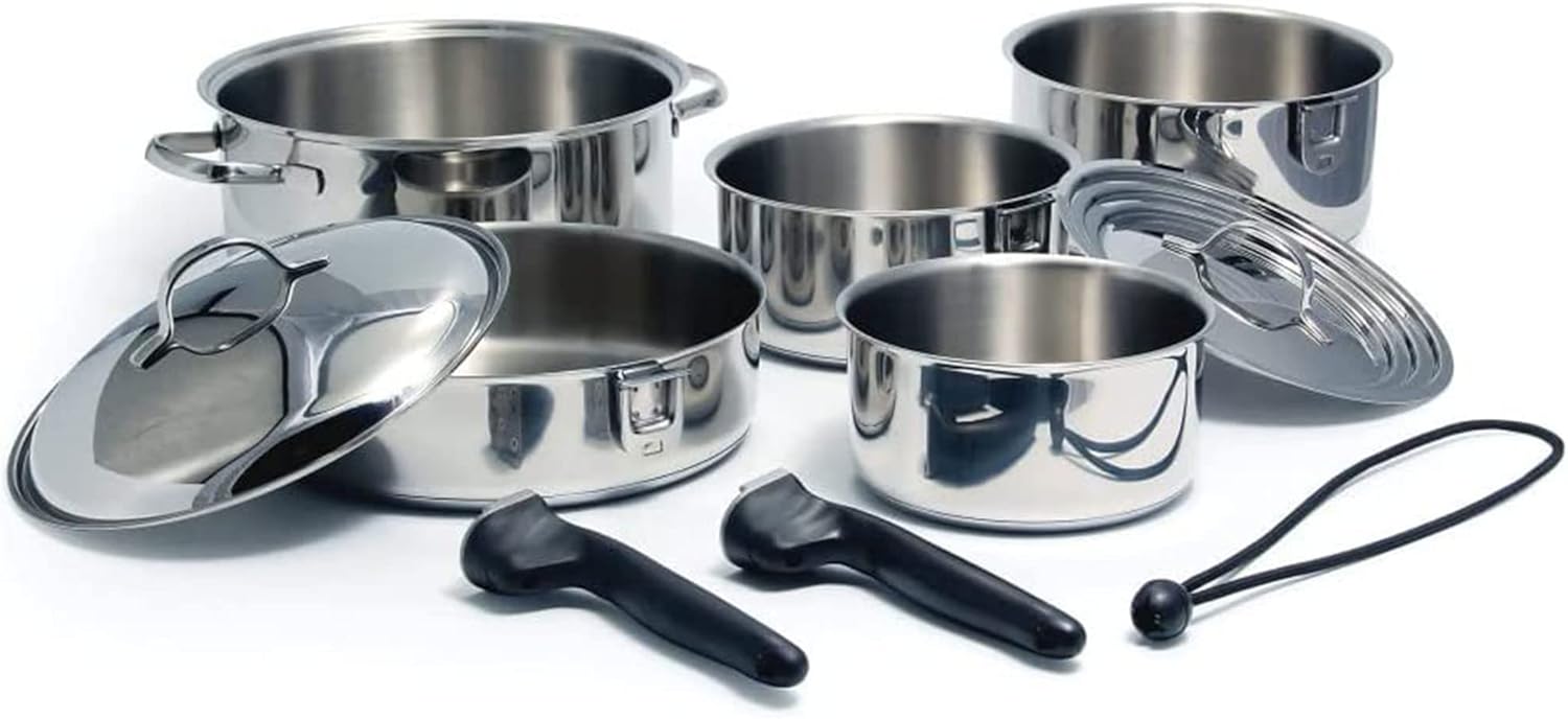 Camco Mfg 43921 Cookware 10 Pc Set Nesting Stainless Steel