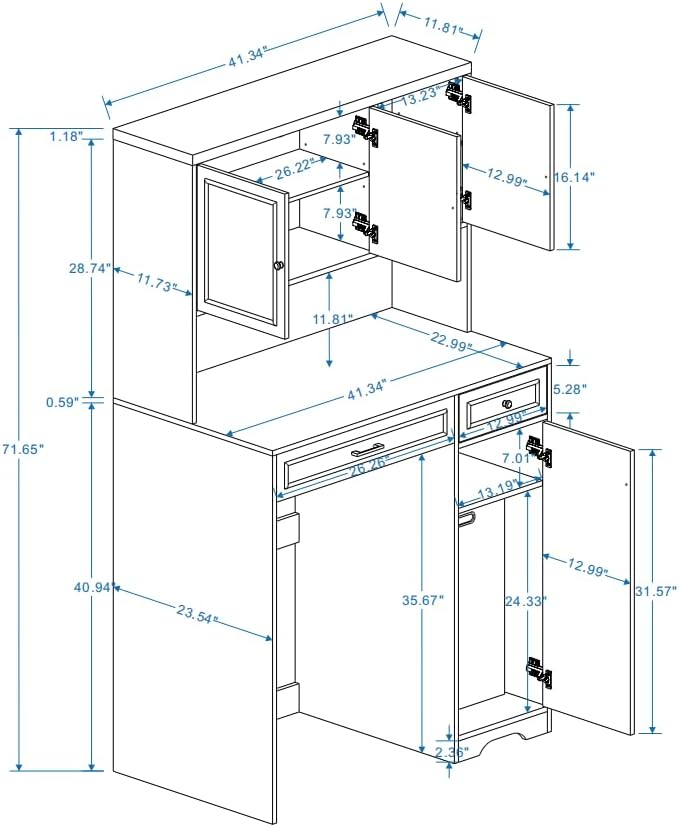 Antique White Over Washer & Dryer Storage Cabinet - Compact Laundry Organizer with 1 Basket, 4 Doors, 1 Drawer & 2 Adjustable Shelves - Sturdy & Safe Design