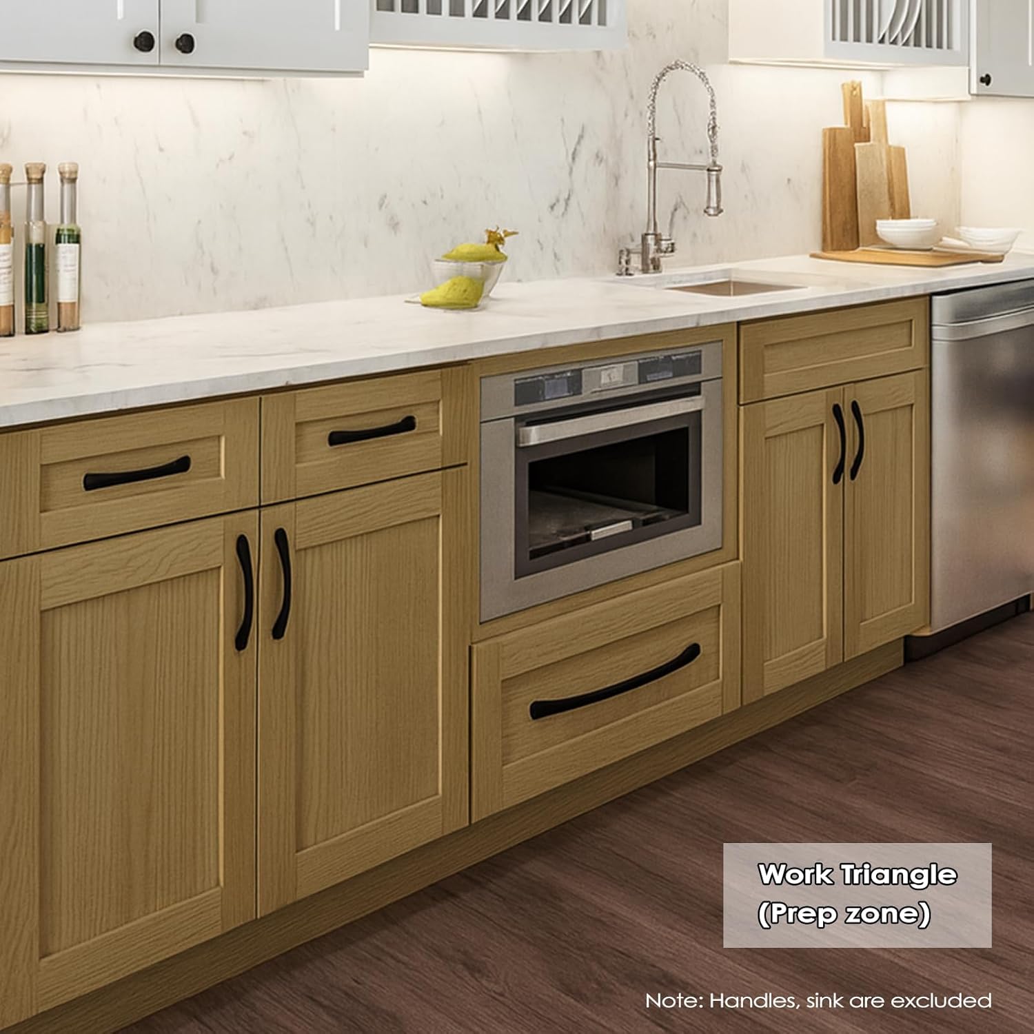 Base Microwave Cabinets, Microwave Oven Cabinet with 1 Soft Close Full Extension Drawer, Open Shelves Cabinet, White Oak and MDF, Unassembled for Kitchen, Kitchen Island, 30