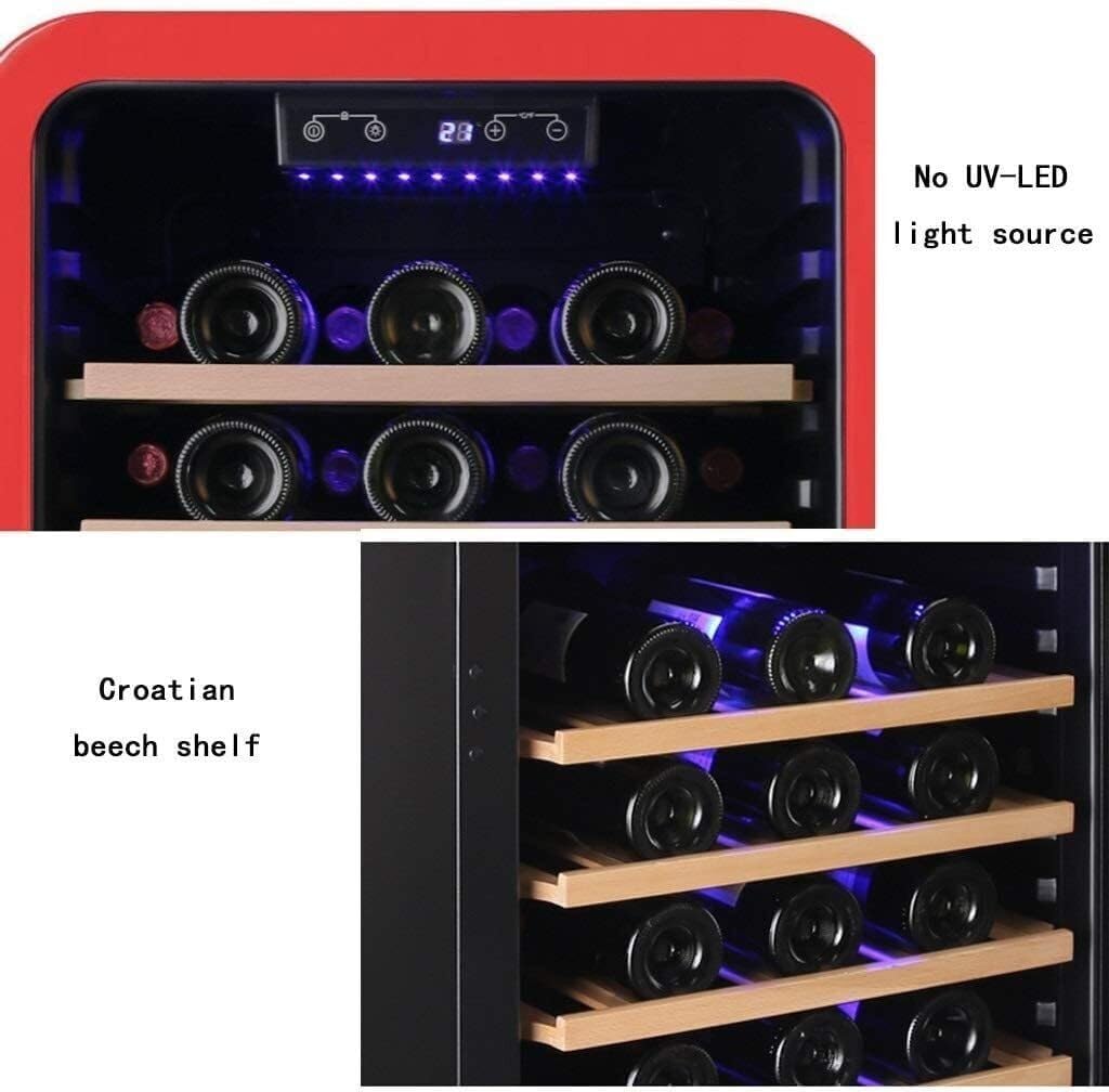 Retro Wine Cooler with 49-Bottle Capacity, Thermostatic Compressor Ice Bar, Independent Wine Cellar with Transparent Glass Door, Beverage Refrigerator (Red)