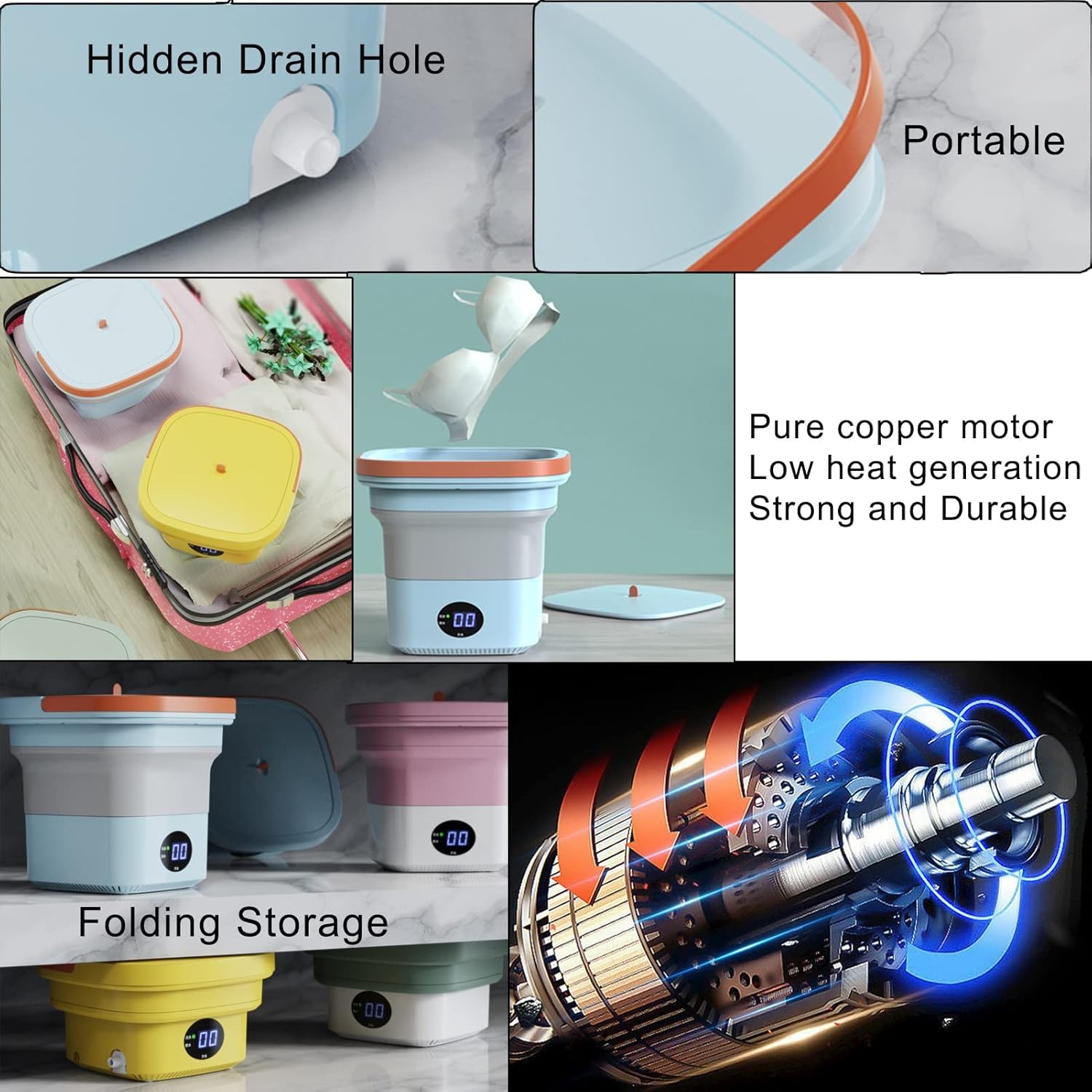 Portable Washer, Foldable, Laundry Machine, with Drainer Basket, for Apartment, Laundry, Camping, Rv, Travel, Underwear, Personal, Baby (Color : Light Green)