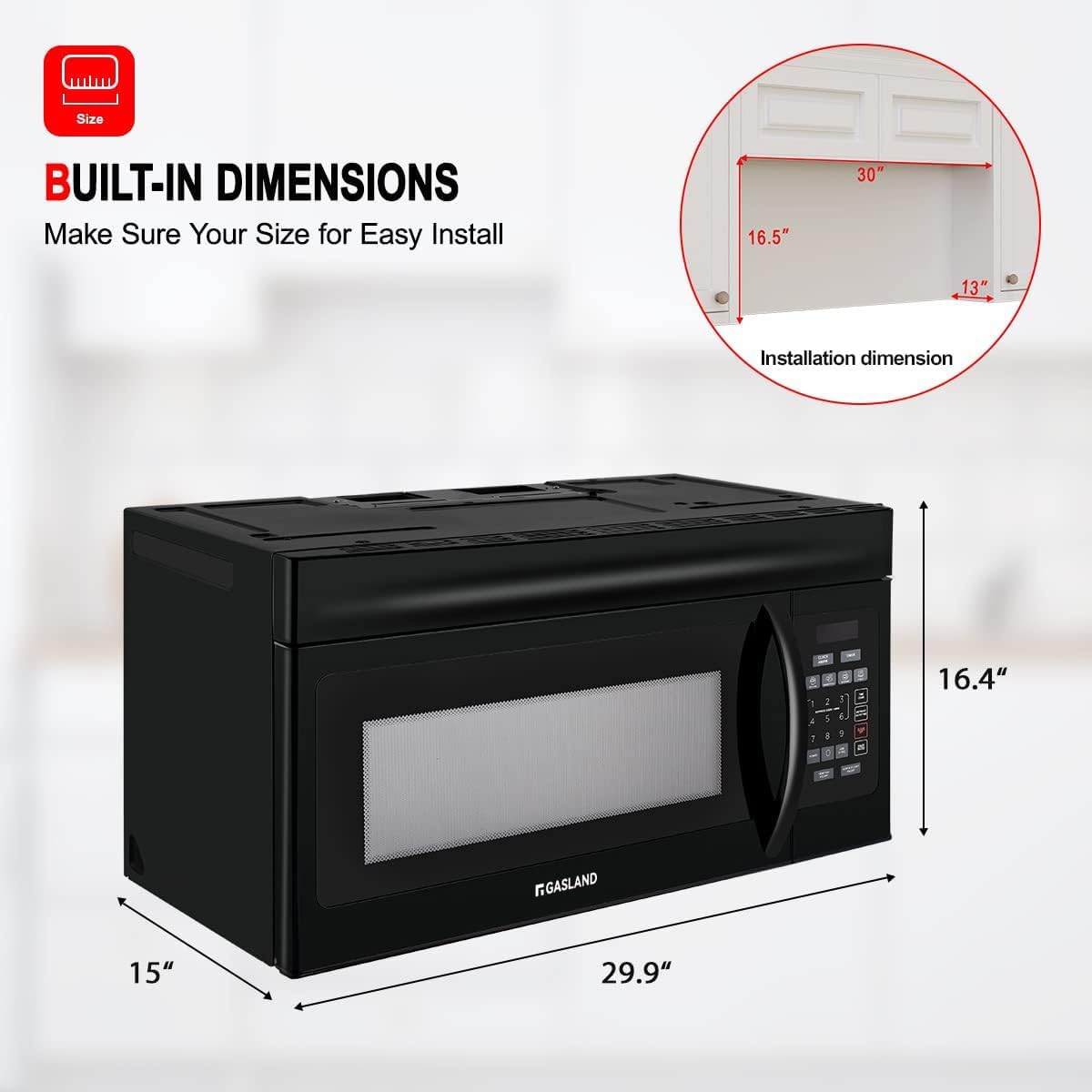 GASLAND 1.7 Cu.ft. Over the Stove Microwave, 30 Inch Over the Range Microwave with 10 Power Levels, One Touch Cooking, 300 CFM,1000W, LED, Turntable, Sensor Cook, Over The Stove Microwave Oven, Black