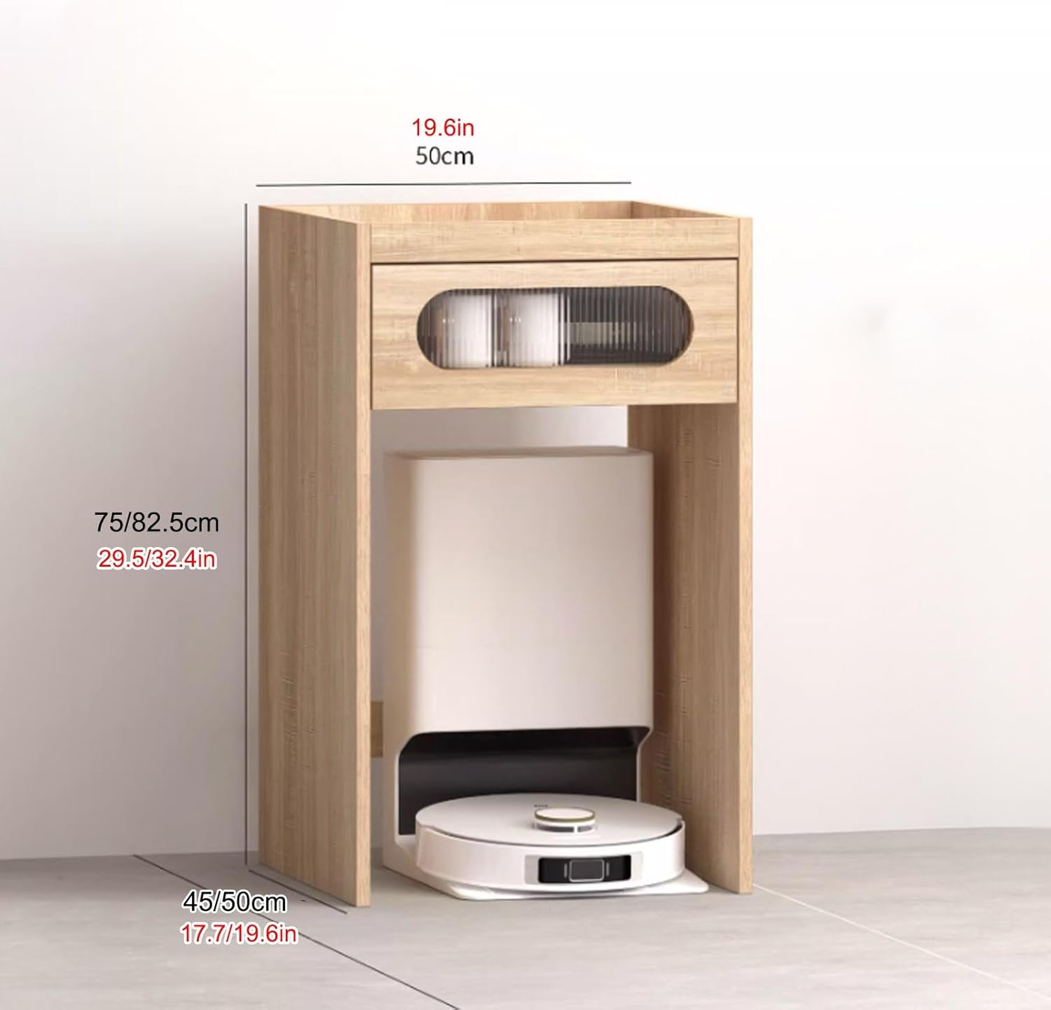 Vacuum Hidden Cabinet for Sweeping, Robot Vacuum Stand Cabinet with Drawers, Robot Vacuum Hidden Storage Cabinet, Wood Sweeping Robot Storage Rack(Natural,19.6x17.7x29.5'')