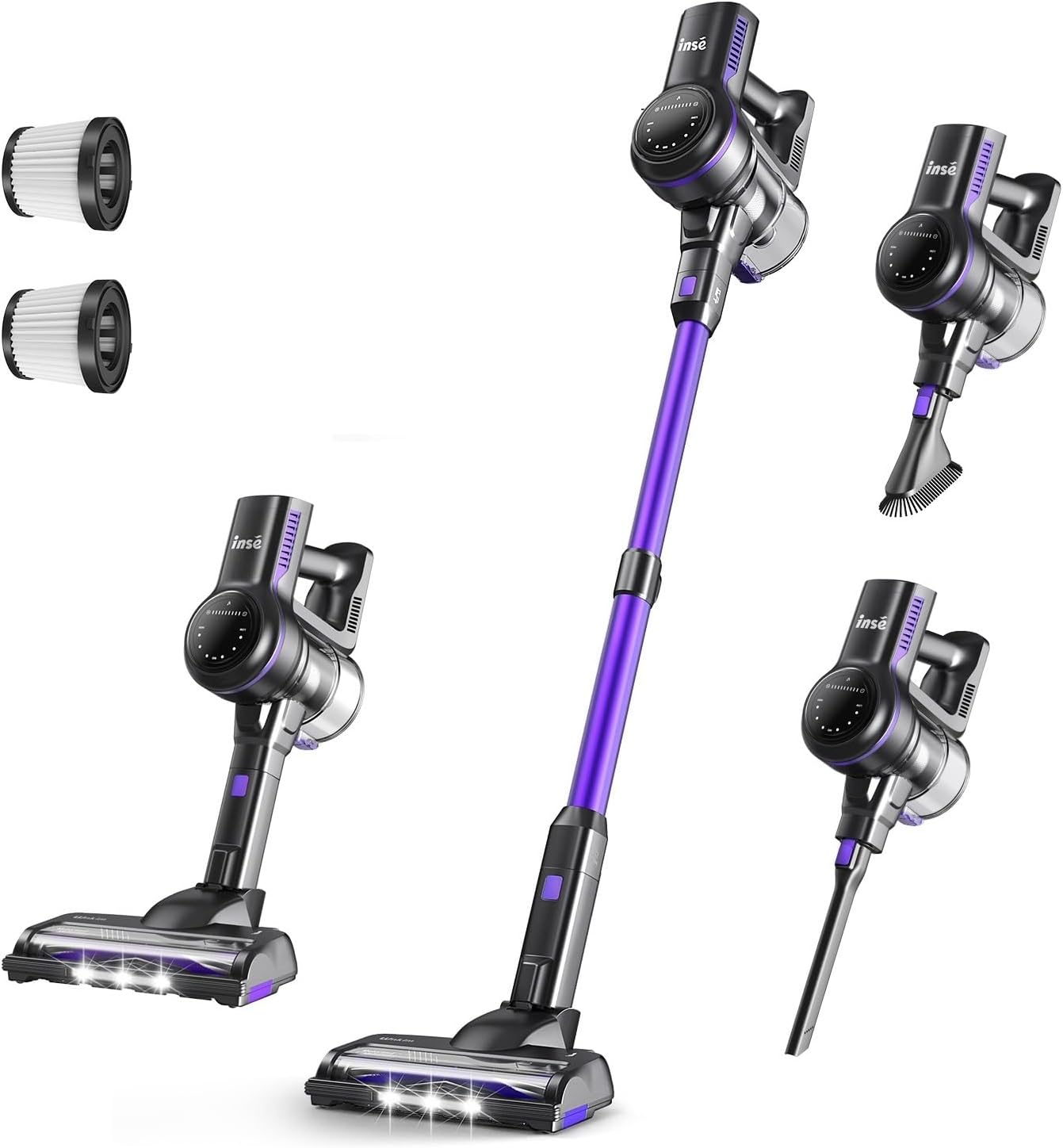 Compatible With INSE S7P Cordless Vacuum Cleaner, 26KPa 265W Powerful Suction, 45mins Runtime, 6-in-1 Stick Vacuum For Hardwood Floor Carpet Pet Hair Home Car Cleaning(S7P Purple)