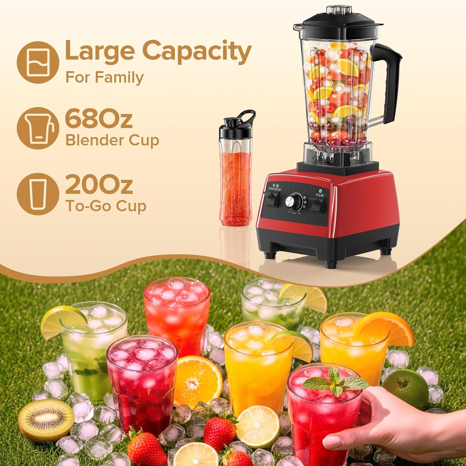 Blender for Smoothies, Blenders for Kitchen, Ice Crushing, Frozen Fruits, Smoothie Blender with 68Oz. Pitcher and 20Oz.Juicer Container