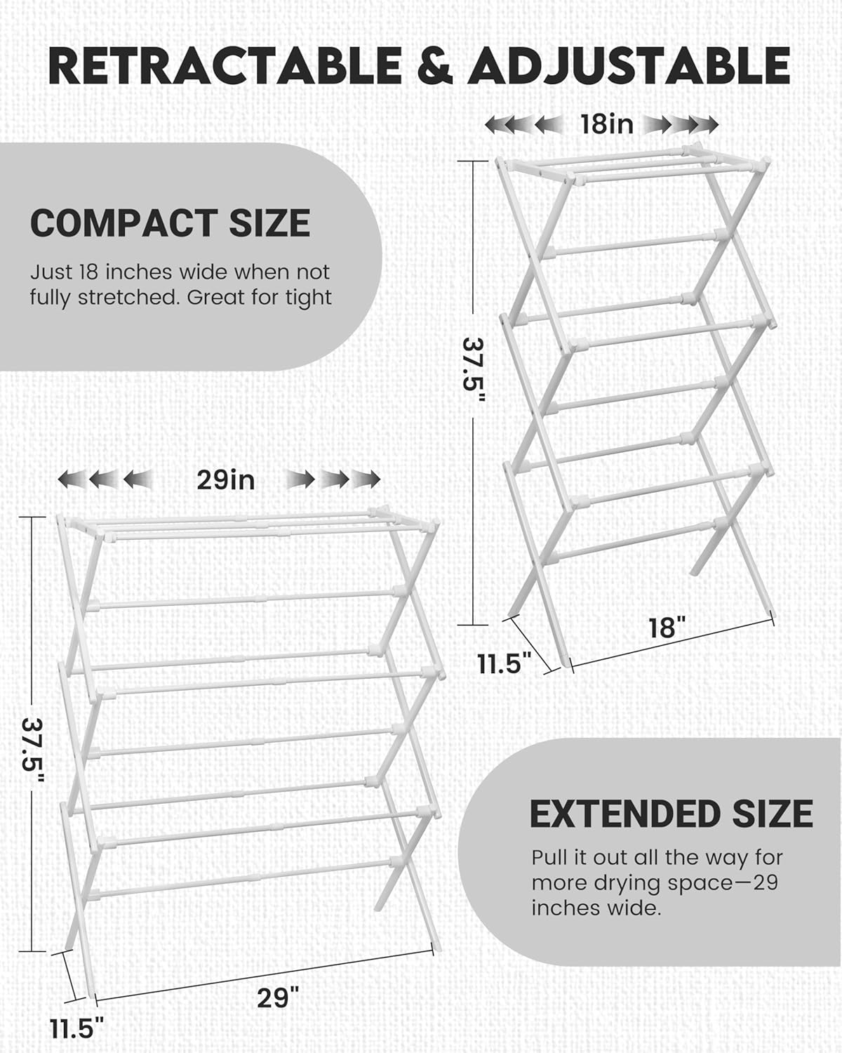 3-Tier Metal Folding Clothes Drying Rack, Laundry Drying Rack Clothing | Collapsible Dryer Racks for Laundry | Indoor & Outdoor, White