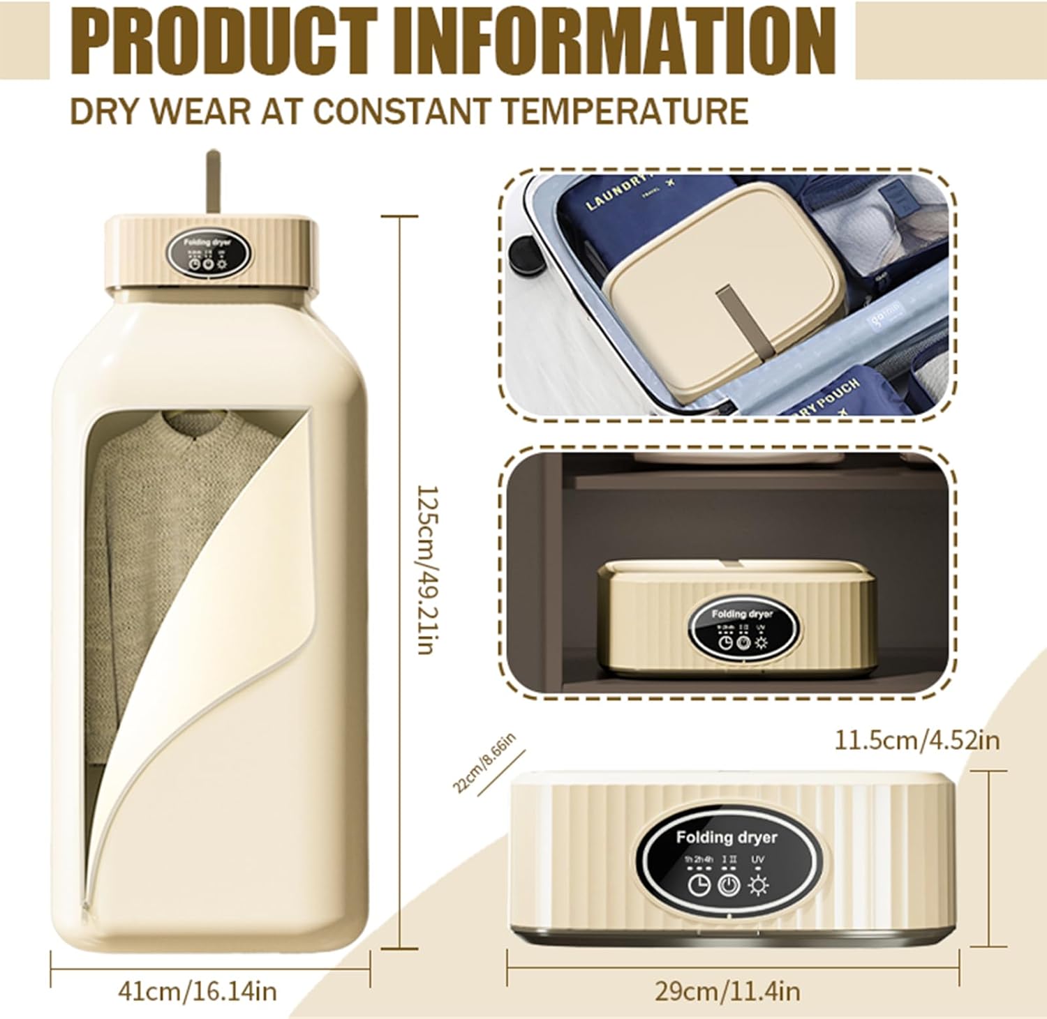 Portable Clothes Dryer, Dryer Machine, Electric Drying Machine, with Dry Bag, Adjustable Timer, for Laundry, Apartment, RV, Dorms