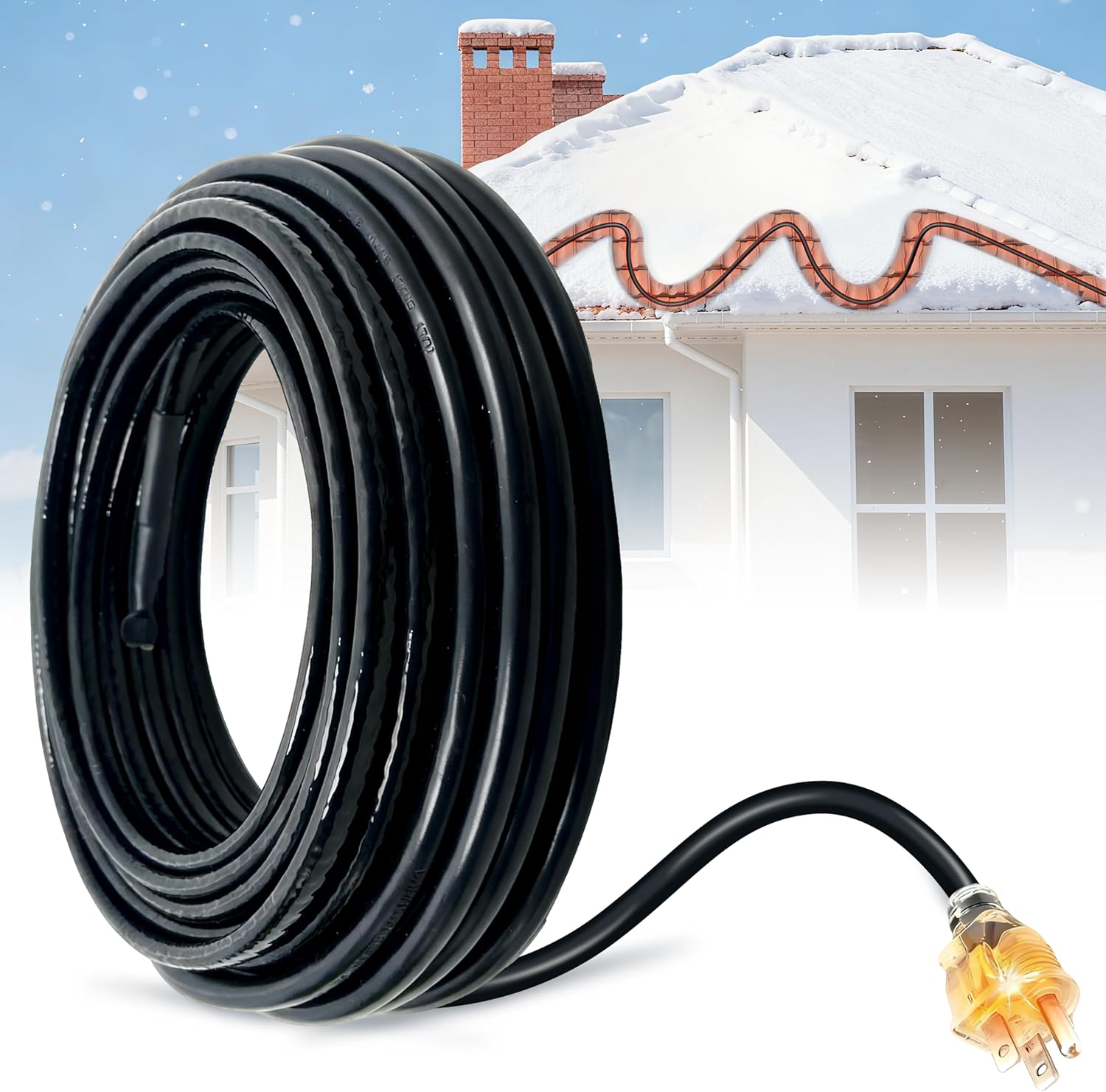 MAXKOSKO 85 FT Roof Heat Cable (10FT Cord), Self-Regulating Snow Melt Cable, 7W/Ft 120V Heat Tape for Roof & Gutters, Industrial Grade Gutter Heater Cable with Fluoropolymer Jacket