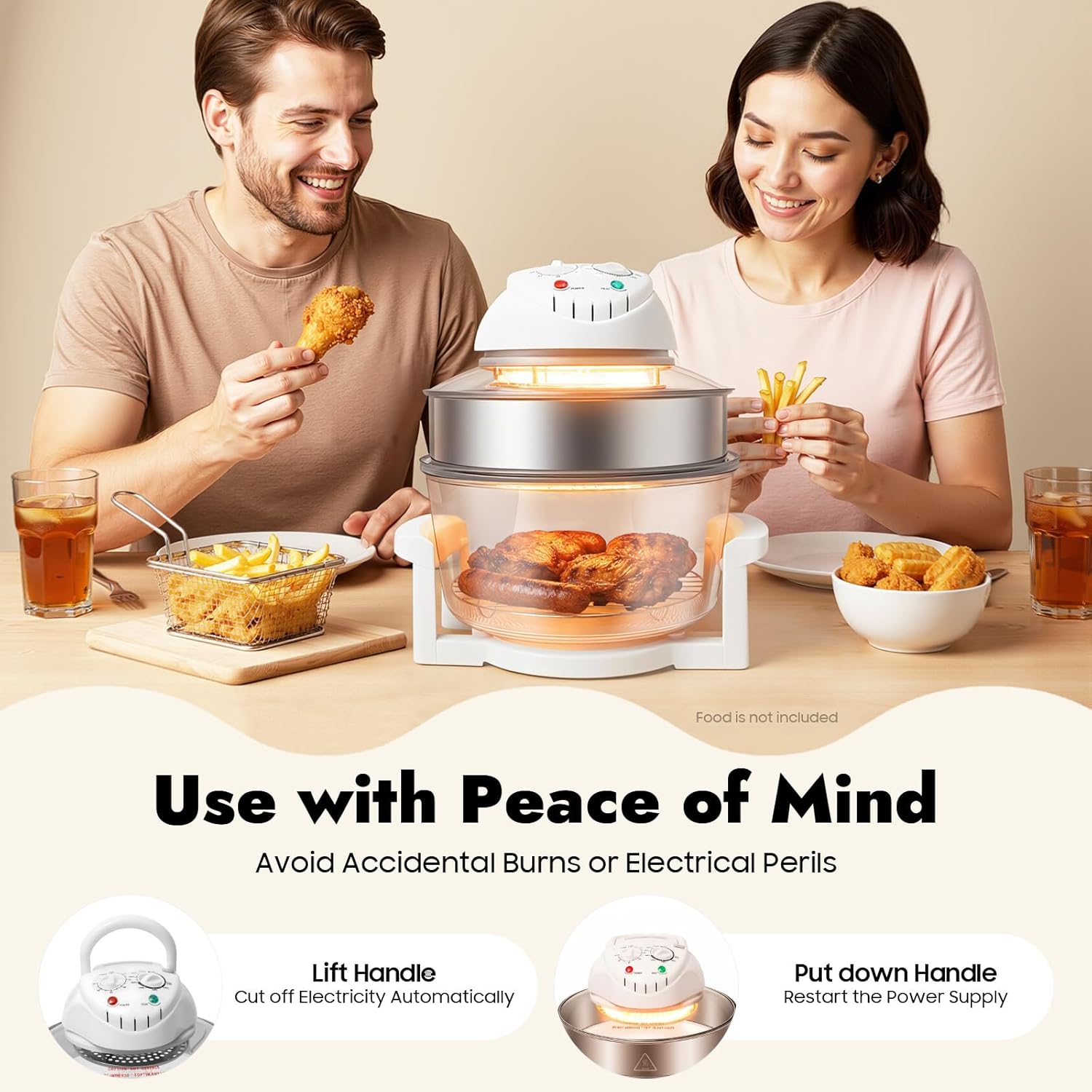 17.96Qt Extra Large Glass Turbo Air Fryer, 360° Viewable Airy Fryer with Expansion Ring, 1200W-1400W Electric Oven with Grill for Home Kitchens, Family Gatherings