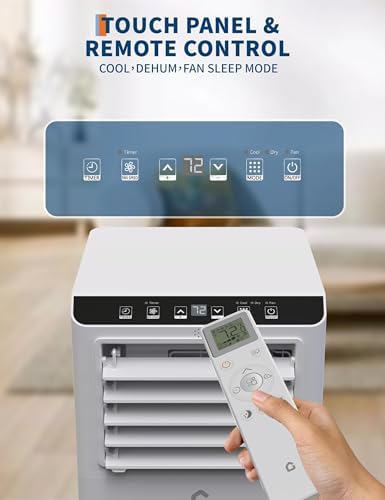 GarveeHome Portable Air Conditioner, Quiet 8000 BTU AC for Bedroom, Smart Remote Control & 24H Timer, Ventless Design, Portable AC with Vent Required.
