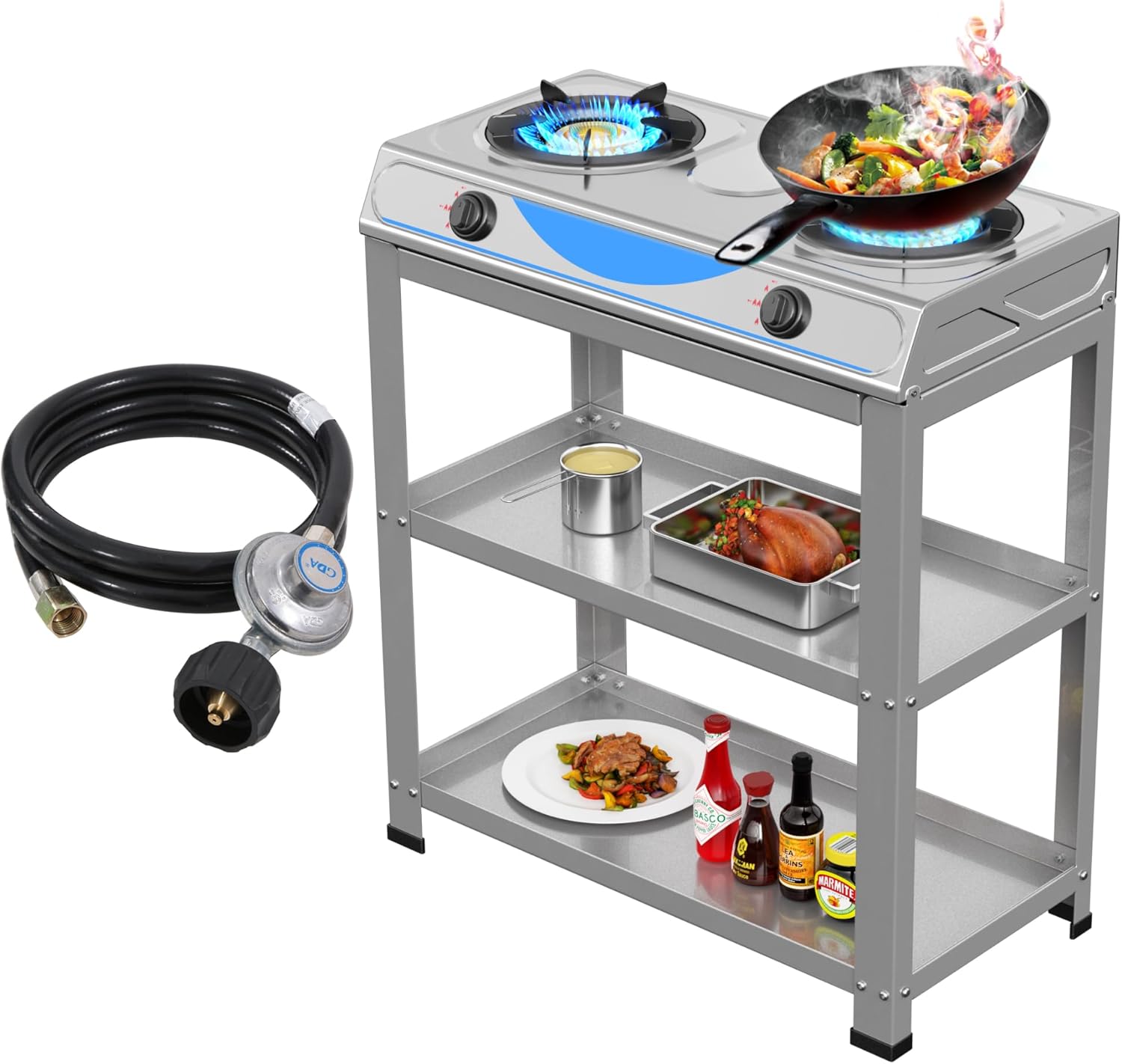 Propane Gas Stove,2 Burner Propane Burner, with Removable Leg,Auto Ignition Camping Stove,Portable Gas Stove for RV, Apartment, Outdoor