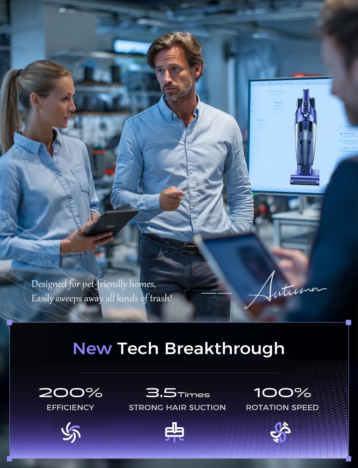 MAGIC JOHN Pet Hair Handheld Vacuum Cordless, 20000PA High Power Car Vacuum with Motorized Brush and LED Light, Rechargeable Hand Held Vacuum Cleaner with Reusable Filter for Car, Home, Office & Pet