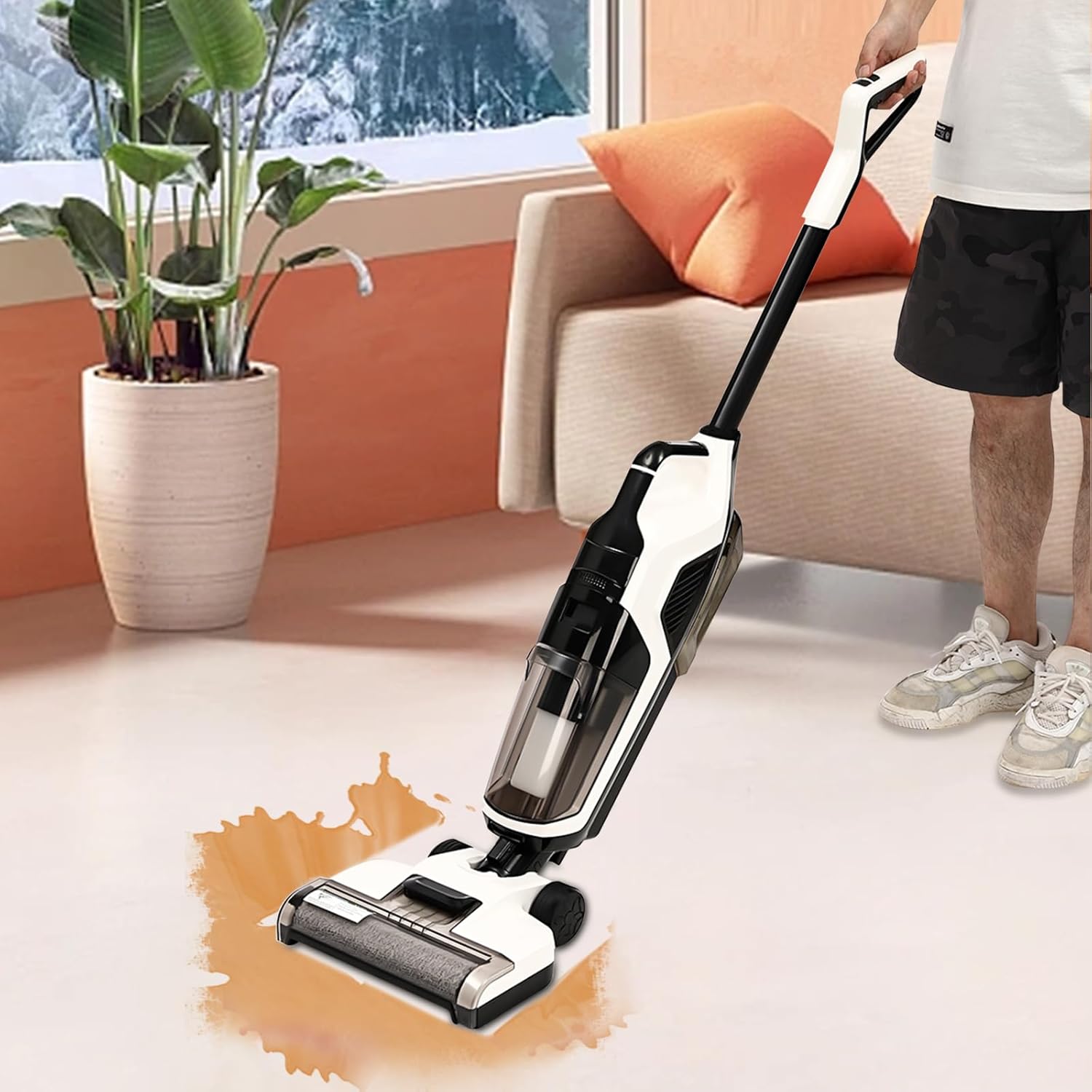 Cord-Less Hard Floor Cleaner, Cord-Less Wet Dry Vacuum Cleaner, Suction(＞3000pa), Home Use Electric Mop Washer, for Kitchens, Living Rooms, Bedrooms, Ceramic Tiles