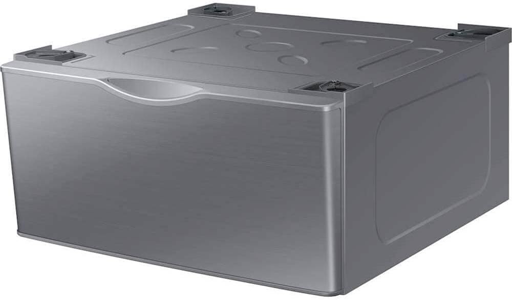SAMSUNG 27-Inch Washer Dryer Pedestal Stand w/ Pull Out Laundry Storage Drawer, Stainless Steel, WE402NP/A3, Platinum
